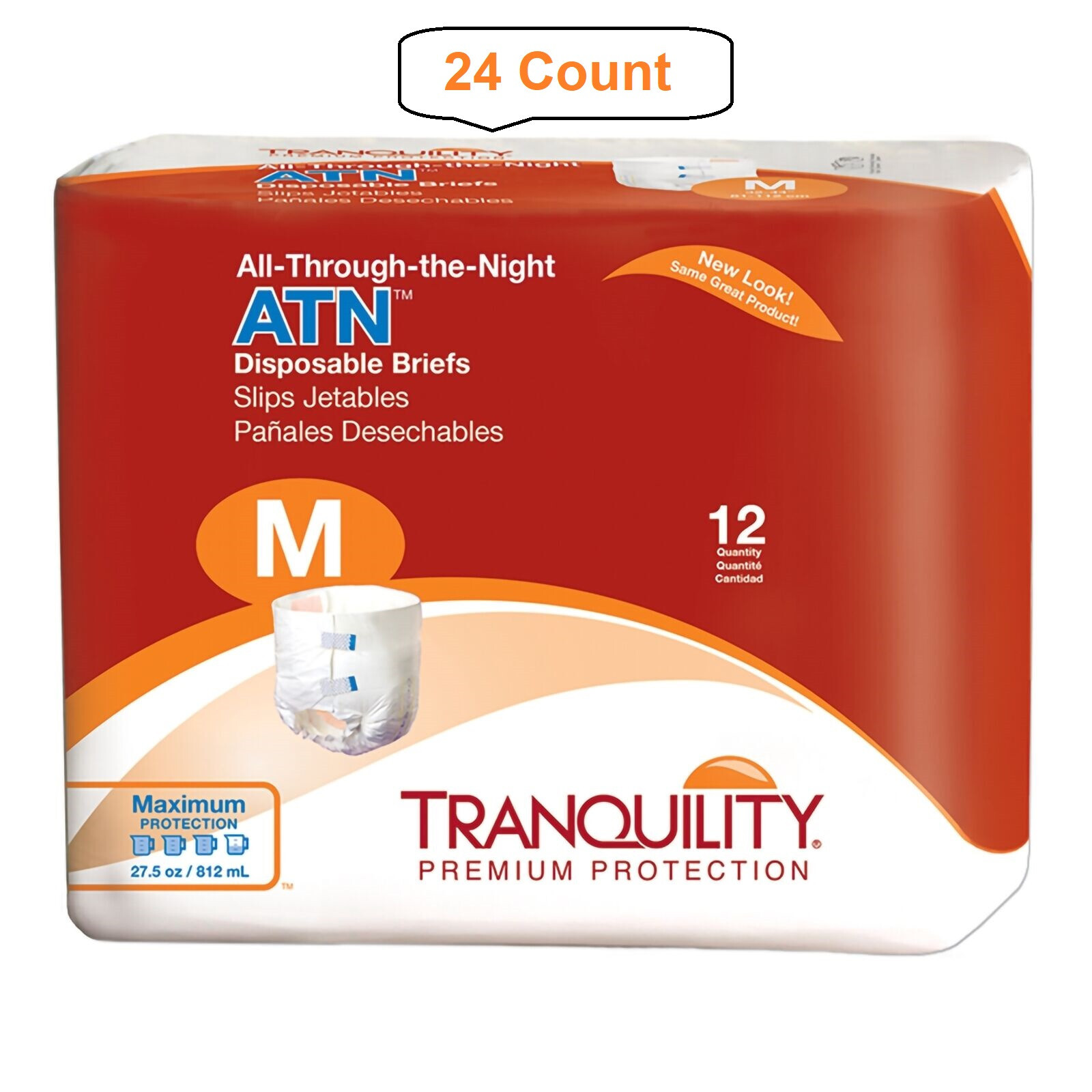 24 Pcs Tranquility ATN Adult Brief, Tab Closure, Heavy Absorbency Medium #2185