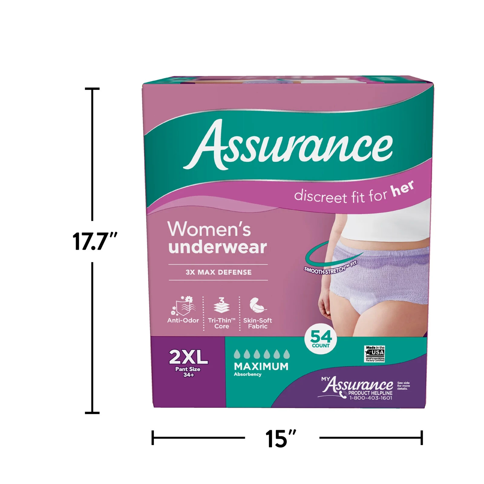 108 Count 2x 54 Assurance Women Incontinence Underwear Max Absorbency Size 2XL
