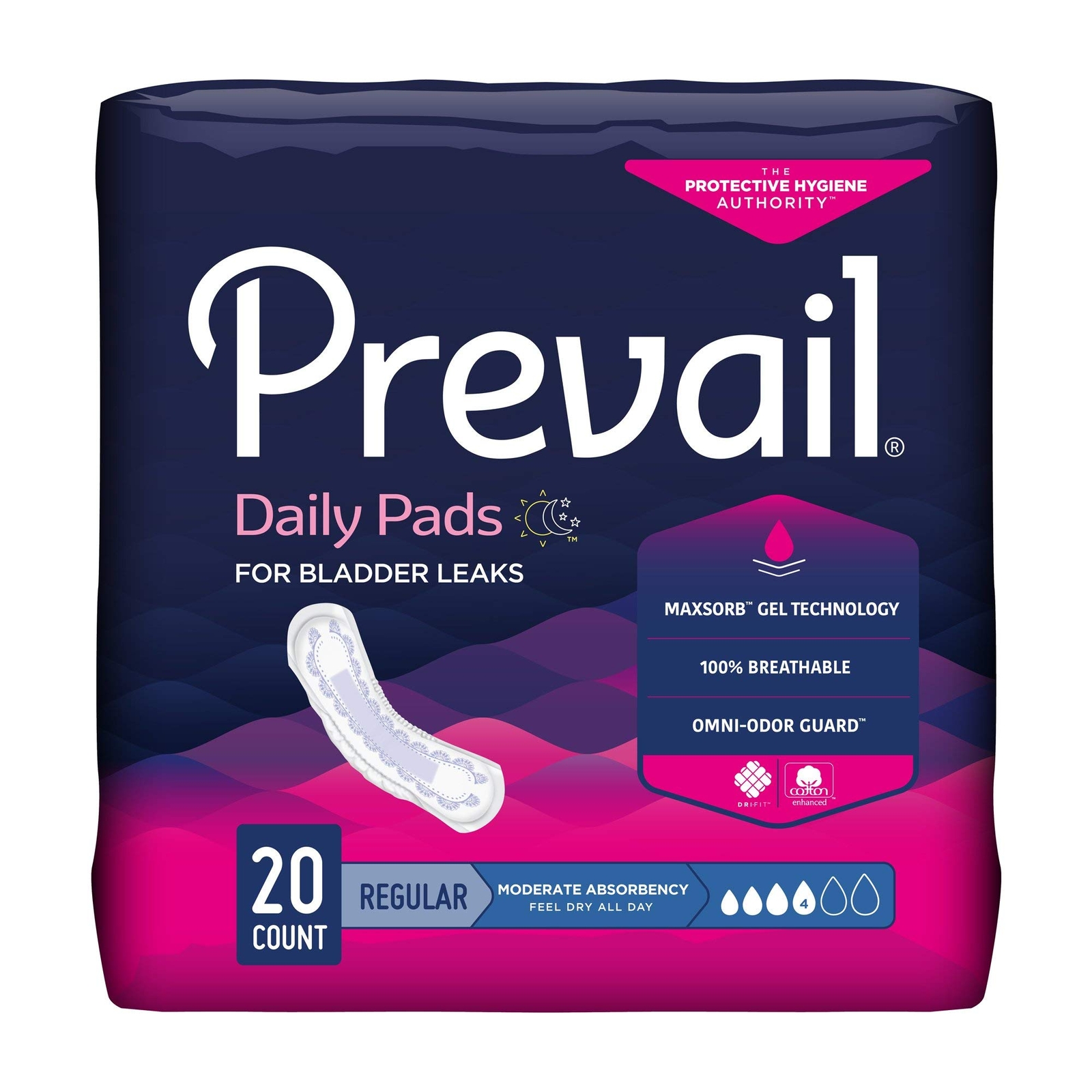 Prevail Daily Pads Bladder Control Pad 9-1/4 Inch Length Moderate Absorbency