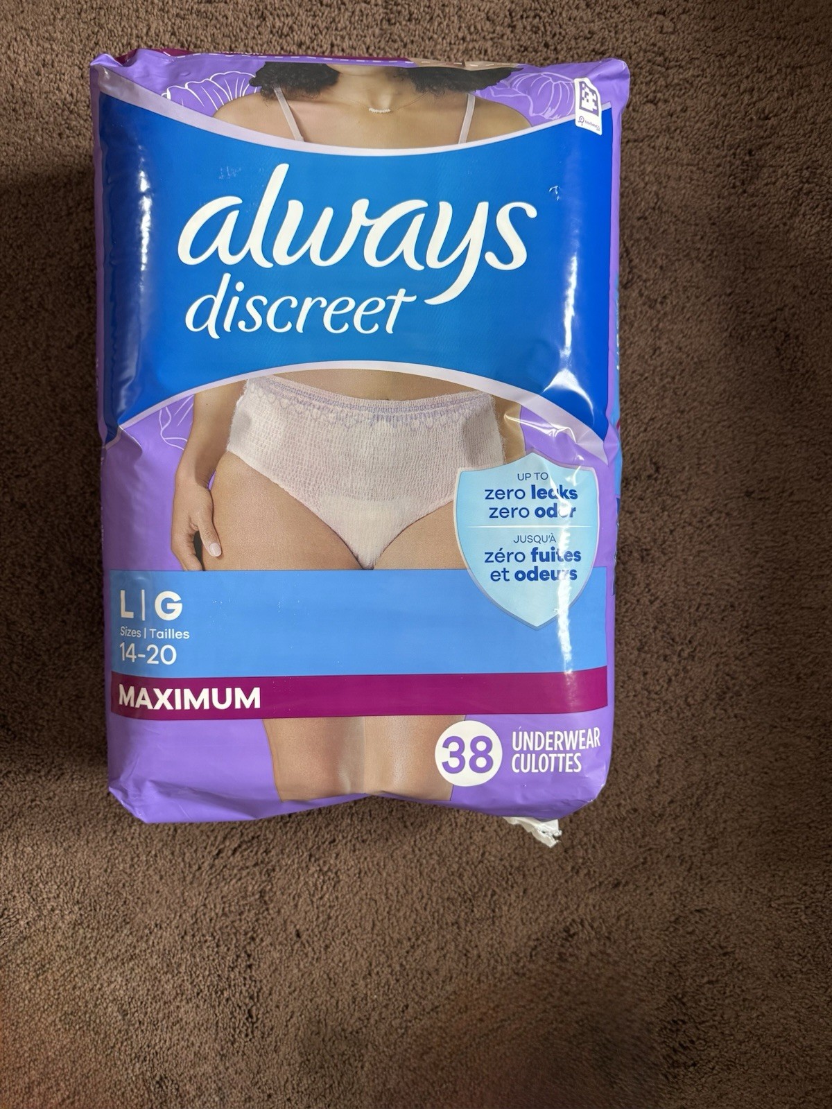 Always discreet Maximum Protection Underwear Size Large/38 count