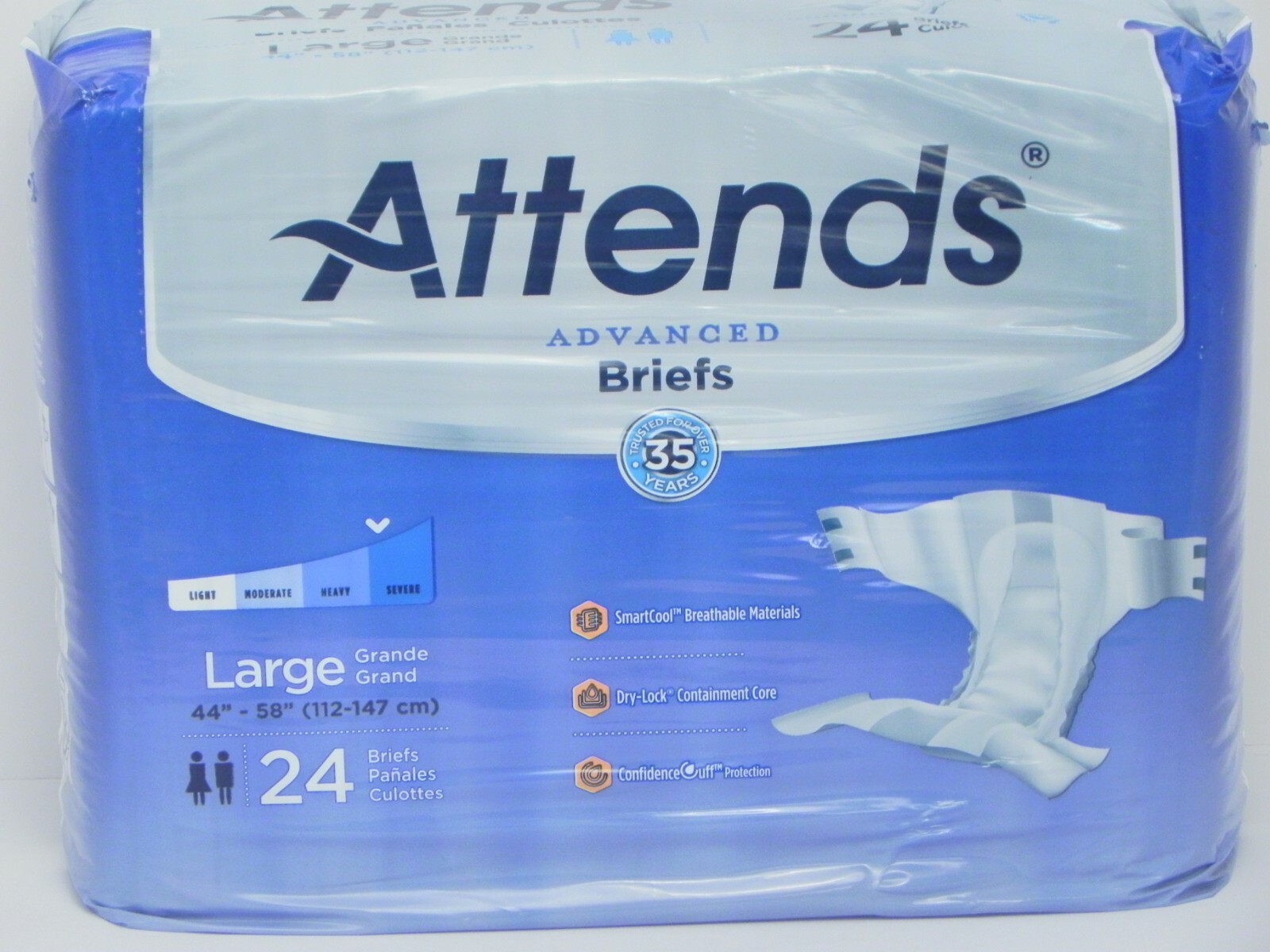 Diapers Attends Briefs Unisex Large 44″ – 58″ 24 PACK DDC30