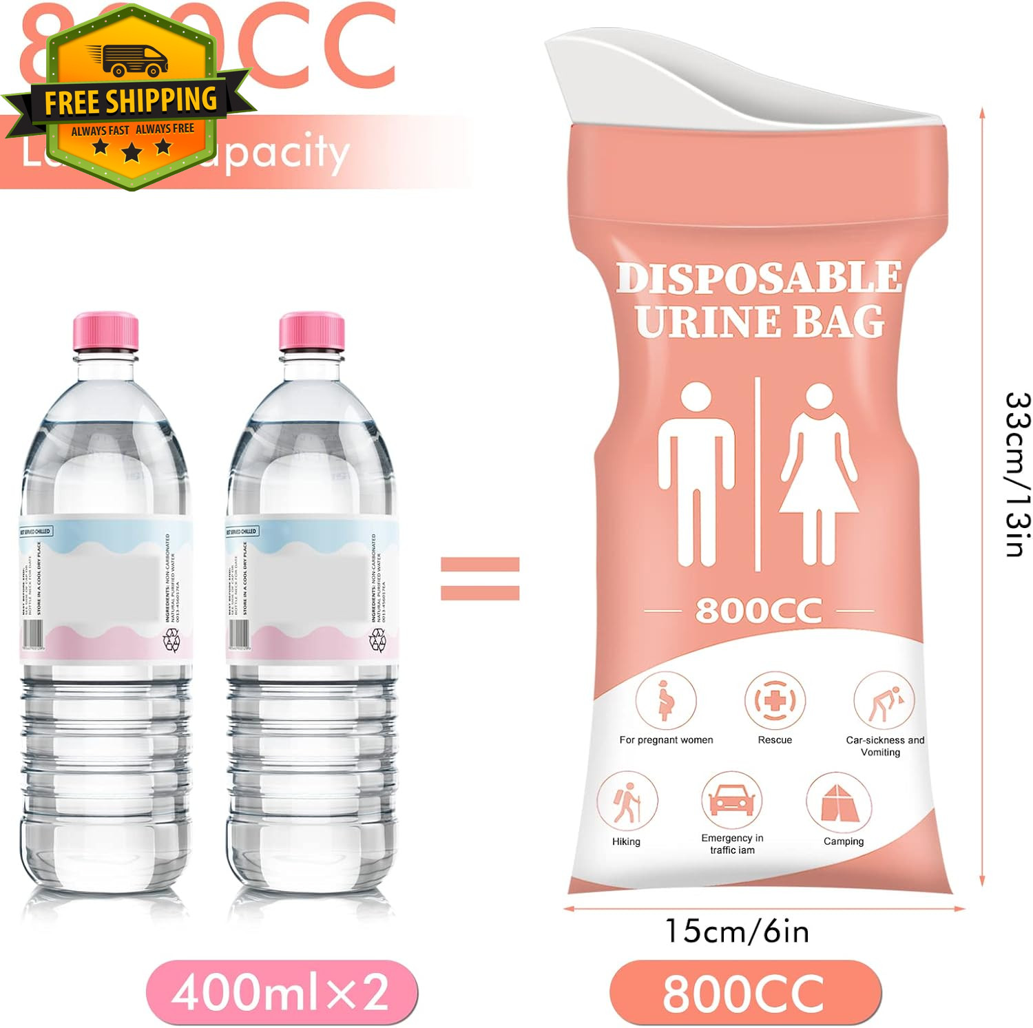 24PCS Disposable Urine Bags 800ML Portable Emergency Travel Urinal Set