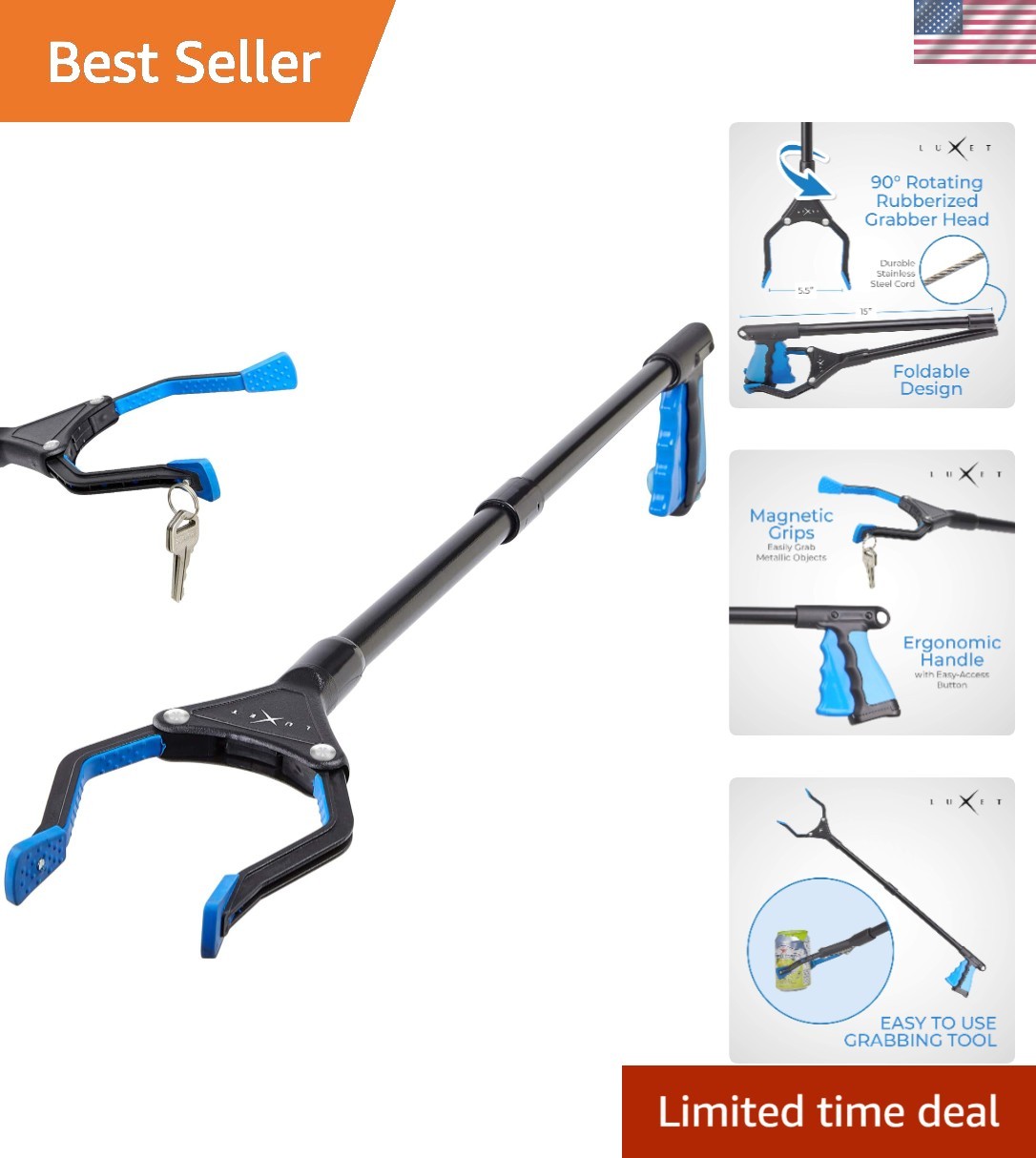 Updated 32” Steel Grabber Reacher Tool with Magnetic Tip – Lightweight & Durable