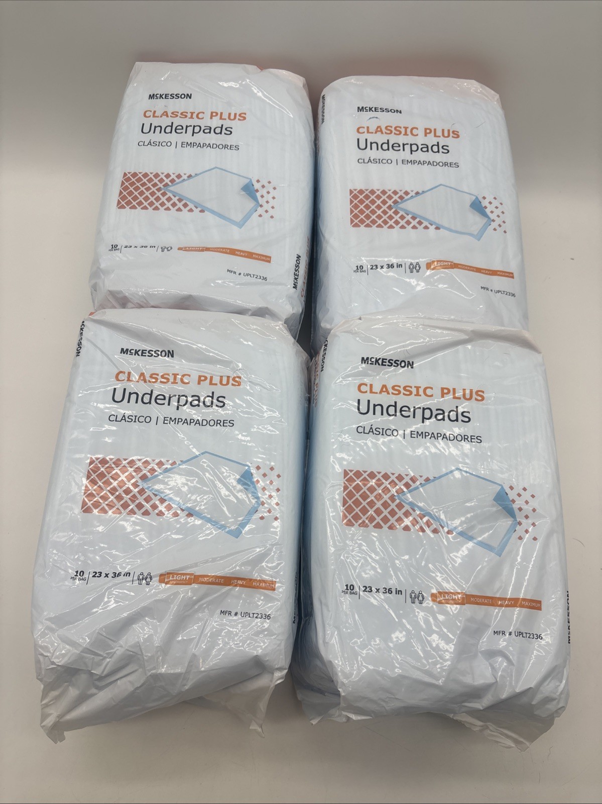 4 – 10 Ct McKesson Classic Plus Light Absorbency Disposable Underpads 23”x36”