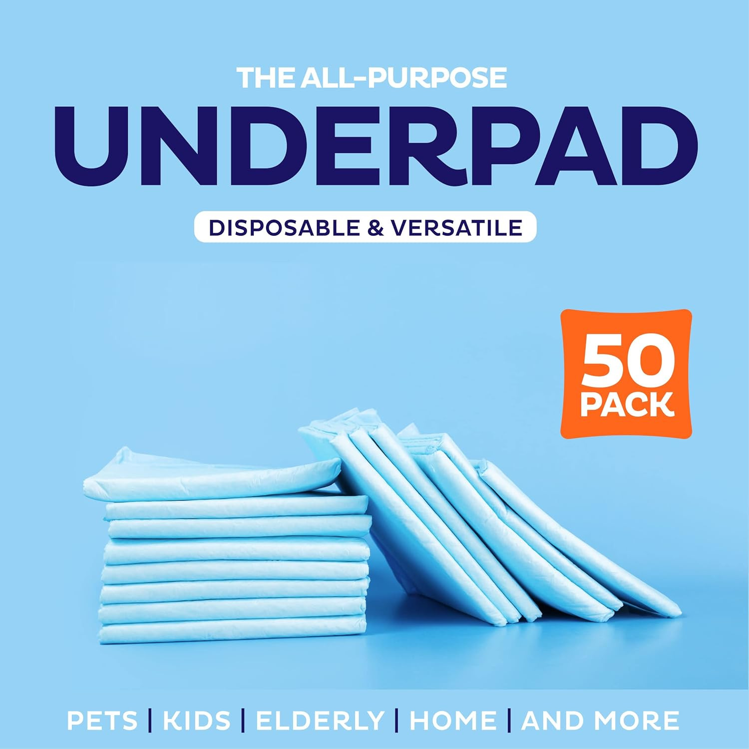 Disposable Underpads 23X36 Inch, 50-Pack, Absorbent Fluff Bed Pads