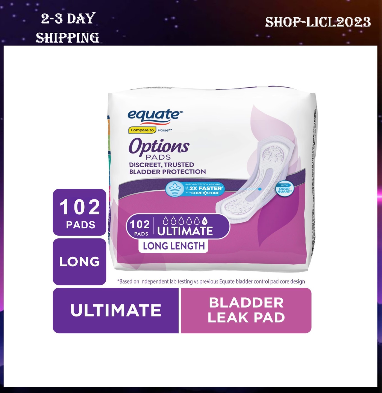 Equate Options Women’s Incontinence Pads, Ultimate Absorbency, Long Length
