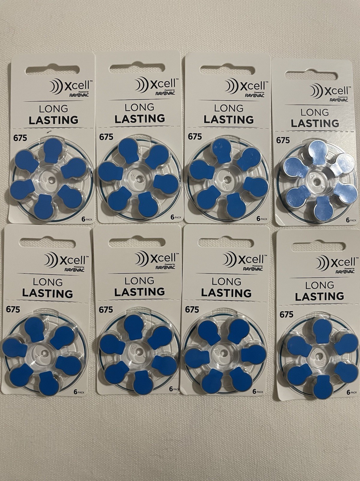 Lot of 8 Xcell 675 Hearing Aid Batteries – 48 Total – Blue Tab – NEW SEALED