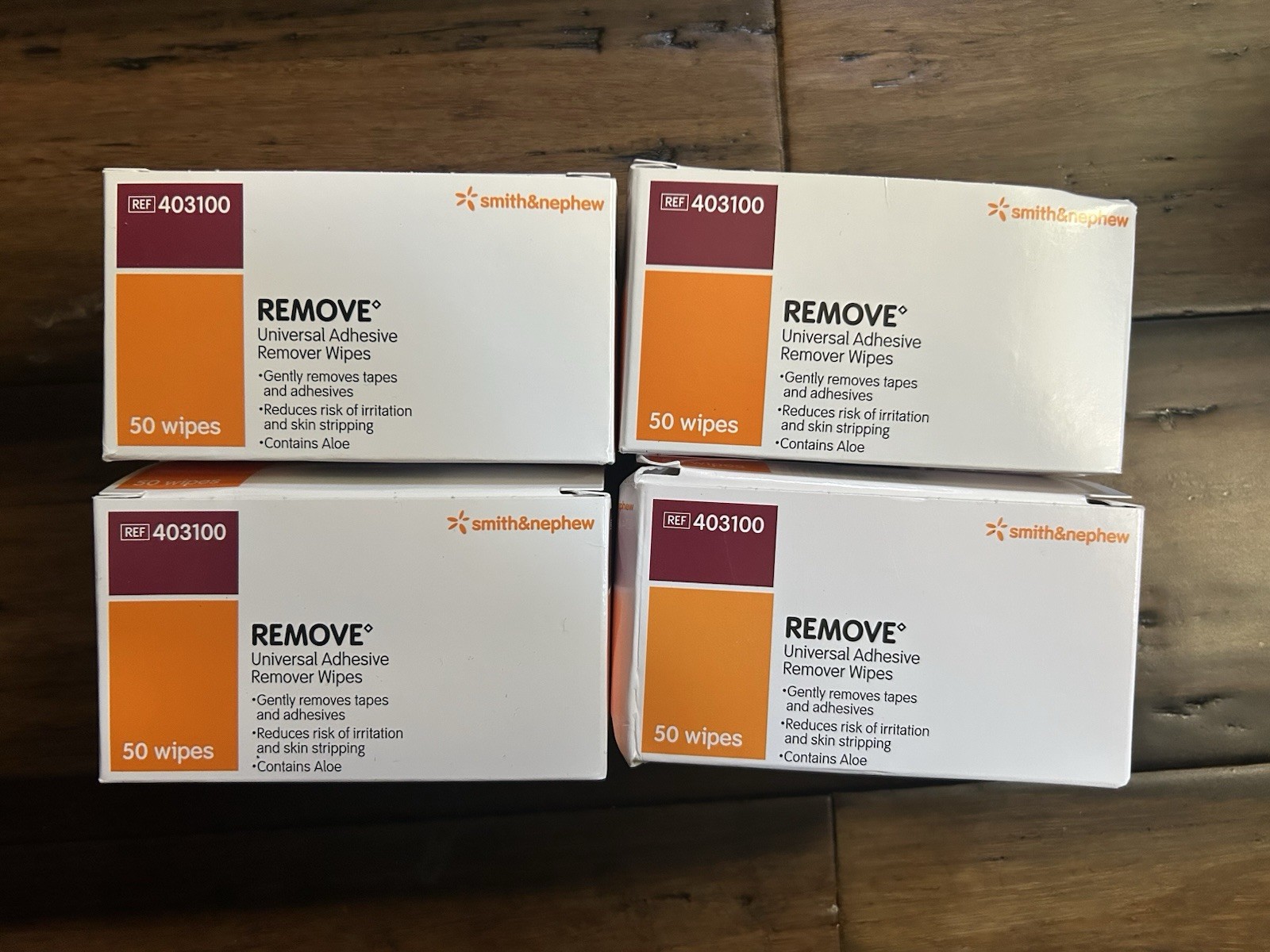 Lot of 4 Smith & Nephew REMOVE #403100 Adhesive Remover Wipes Boxes exp 2028 NEW
