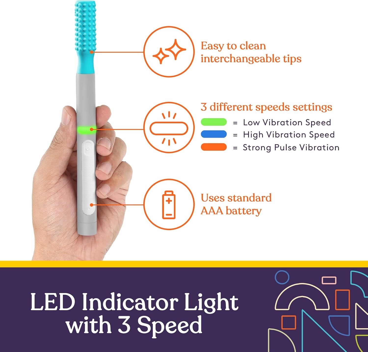 Buzz Buddy Oral Motor Stimulation Kit with 6 Textured Heads & Soft Vibration`