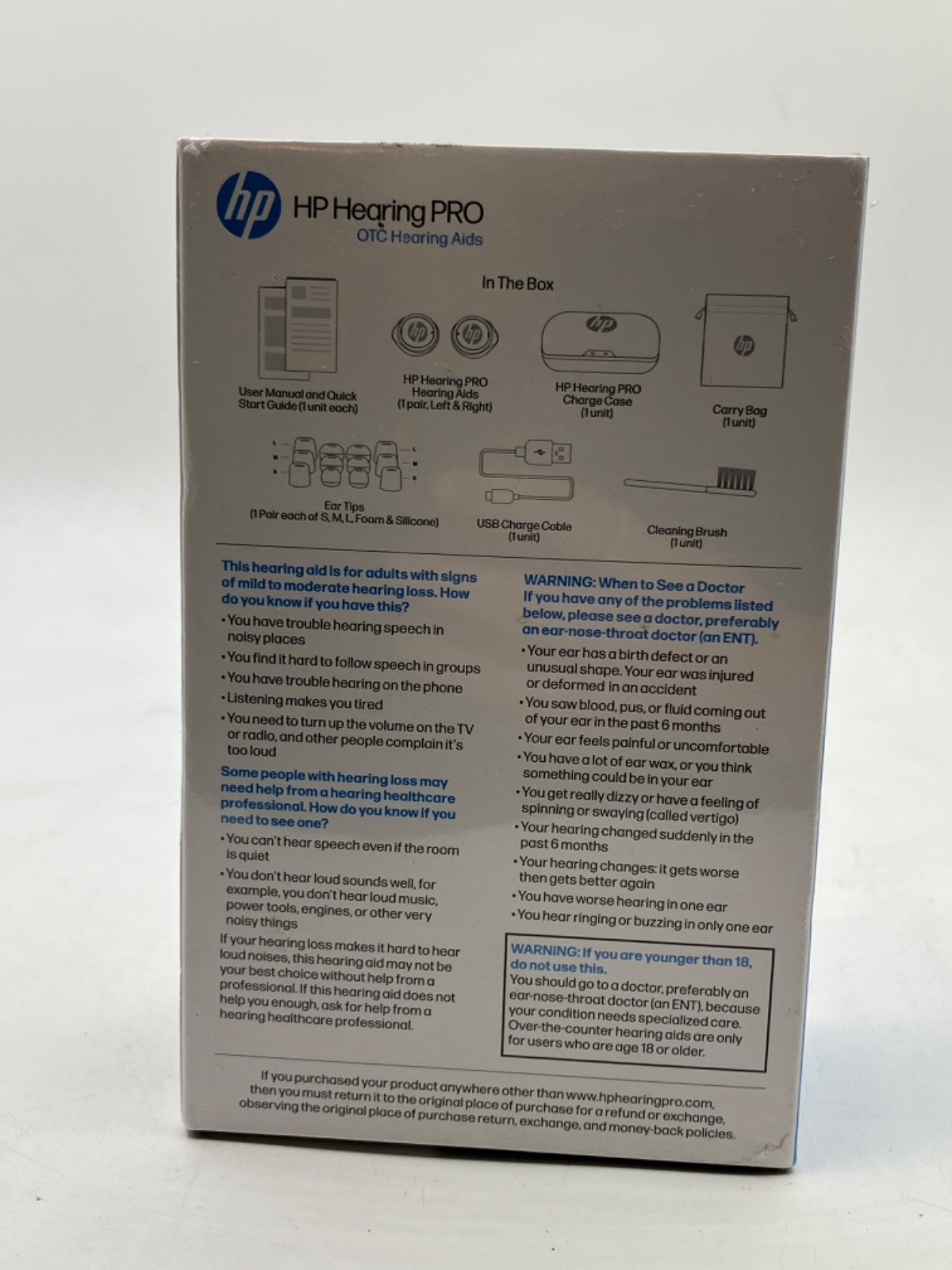 HP Hearing PRO Self-Fitting OTC Hearing Aids New/Sealed