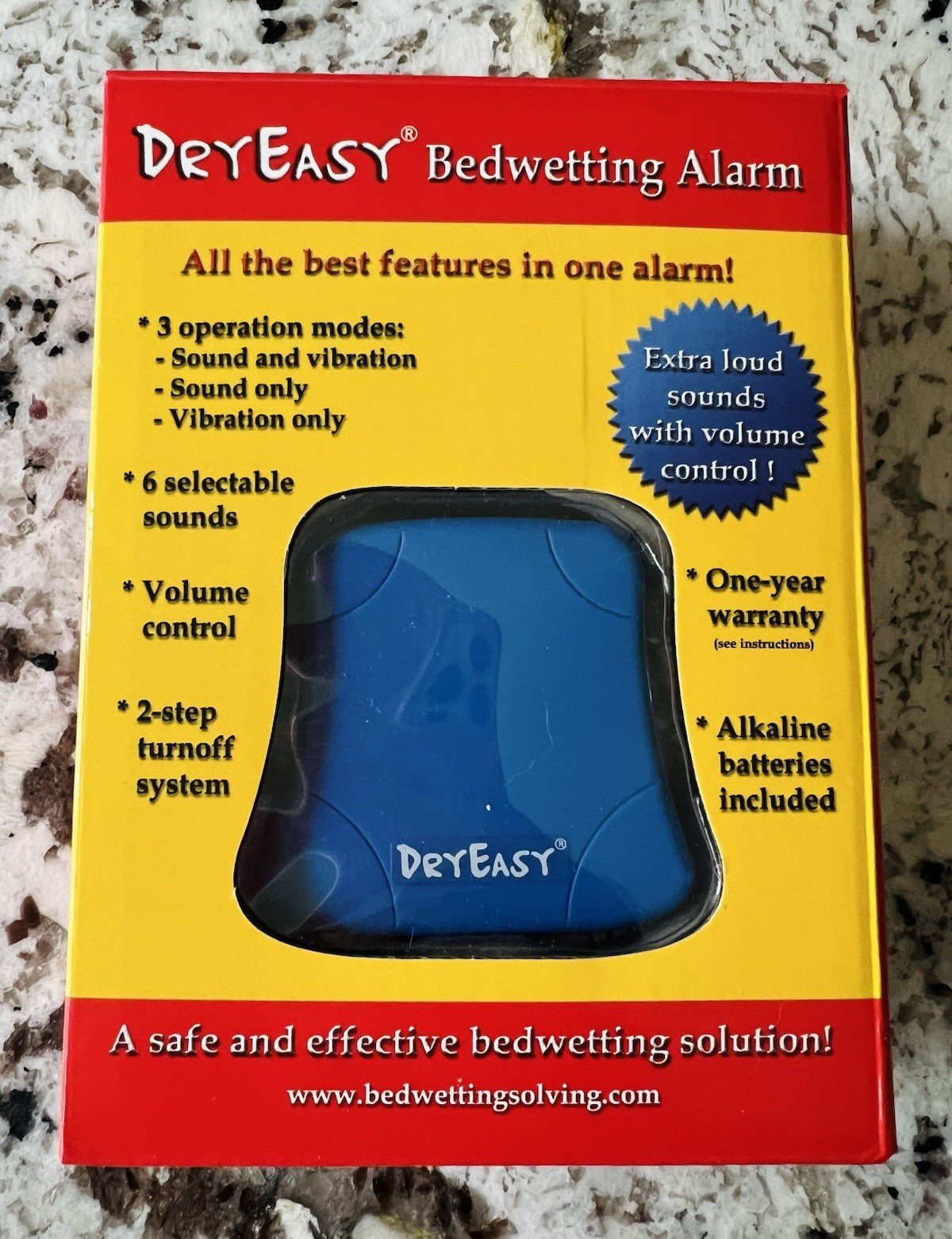 DryEasy Bedwetting Alarm w/ Vibration & Volume Control, Blue EUC