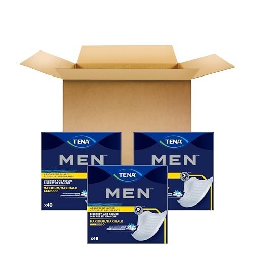 TENA Incontinence Guards for Men, 144 Count Maximum Absorbency, Solid Pattern,