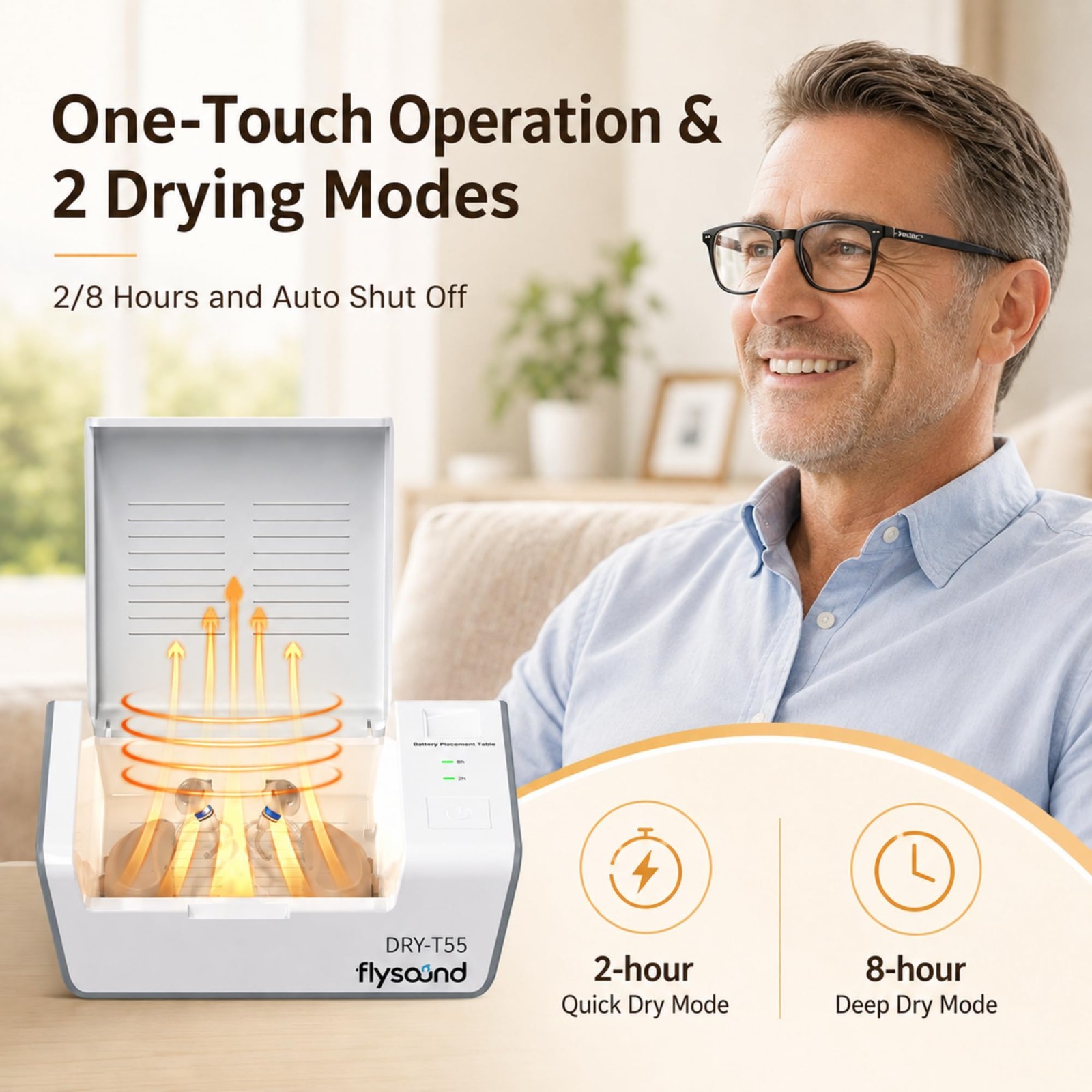 Hearing Aid Dryer Dehumidifier Box with LED Light, USB Powered, 2H/8H Modes, Aut