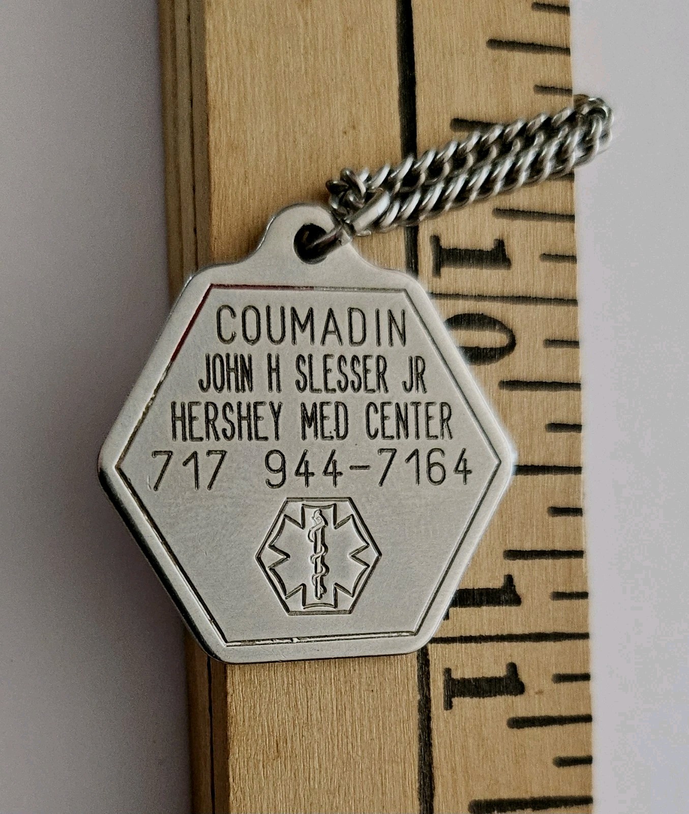 Pre-owned Stainless MEDICAL ALERT Coumadin Pendant 26″ Necklace Hershey Medical