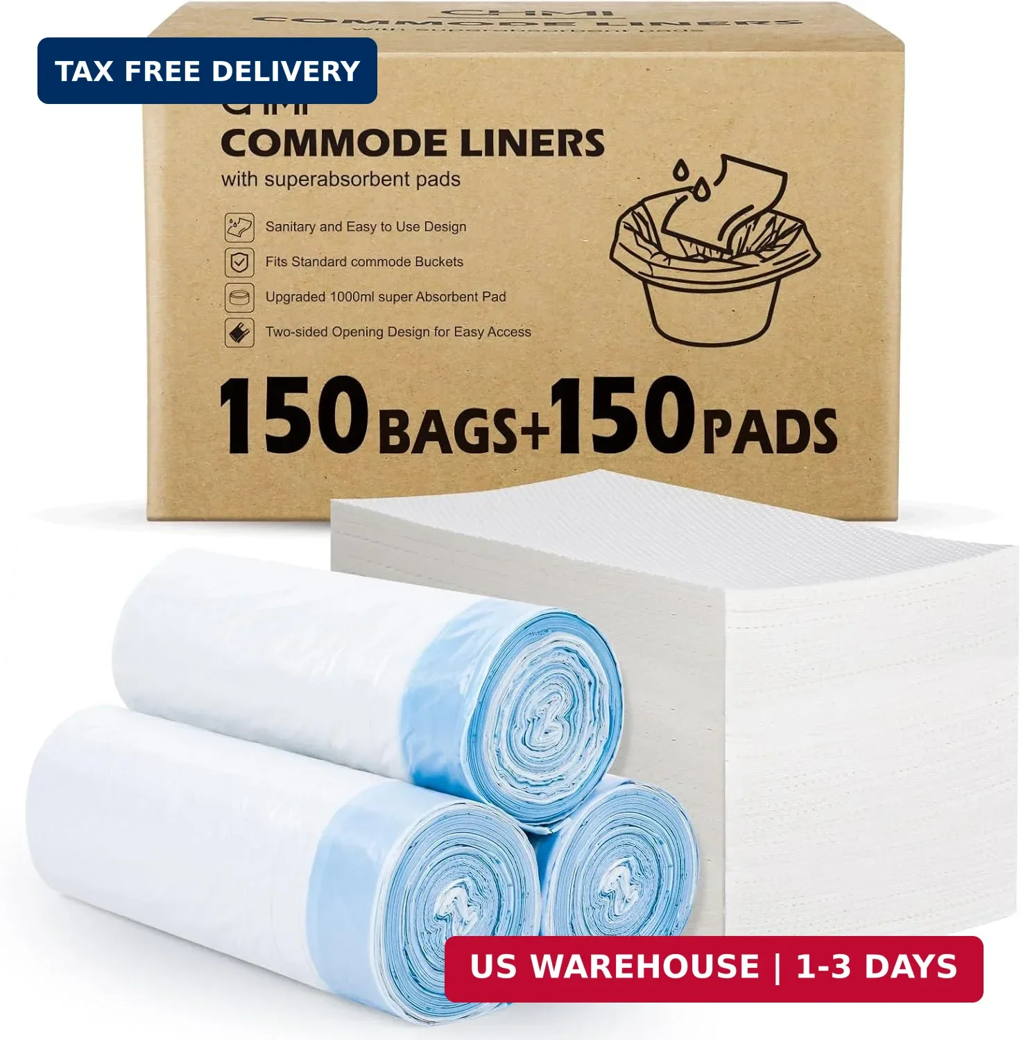 150 Pack Commode Liners with Absorbent Padsï¼Œ150 Disposable Commode Bags and 1