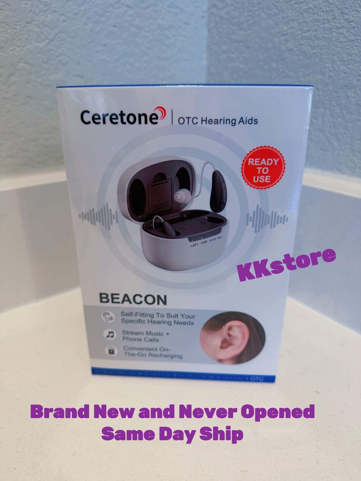 Ceretone Beacon Silver FDA Cleared OTC Receiver-In-Canal Hearing Aids Brand New