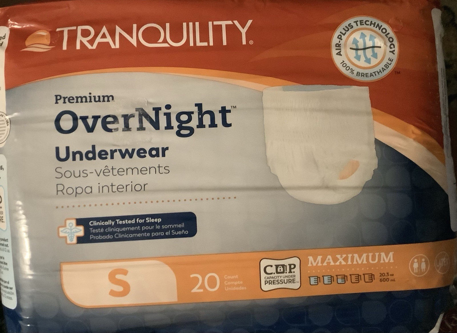 Premium OverNight Underpants~Small 22”-36”~Max Absorbent 20 Pack Tranquility