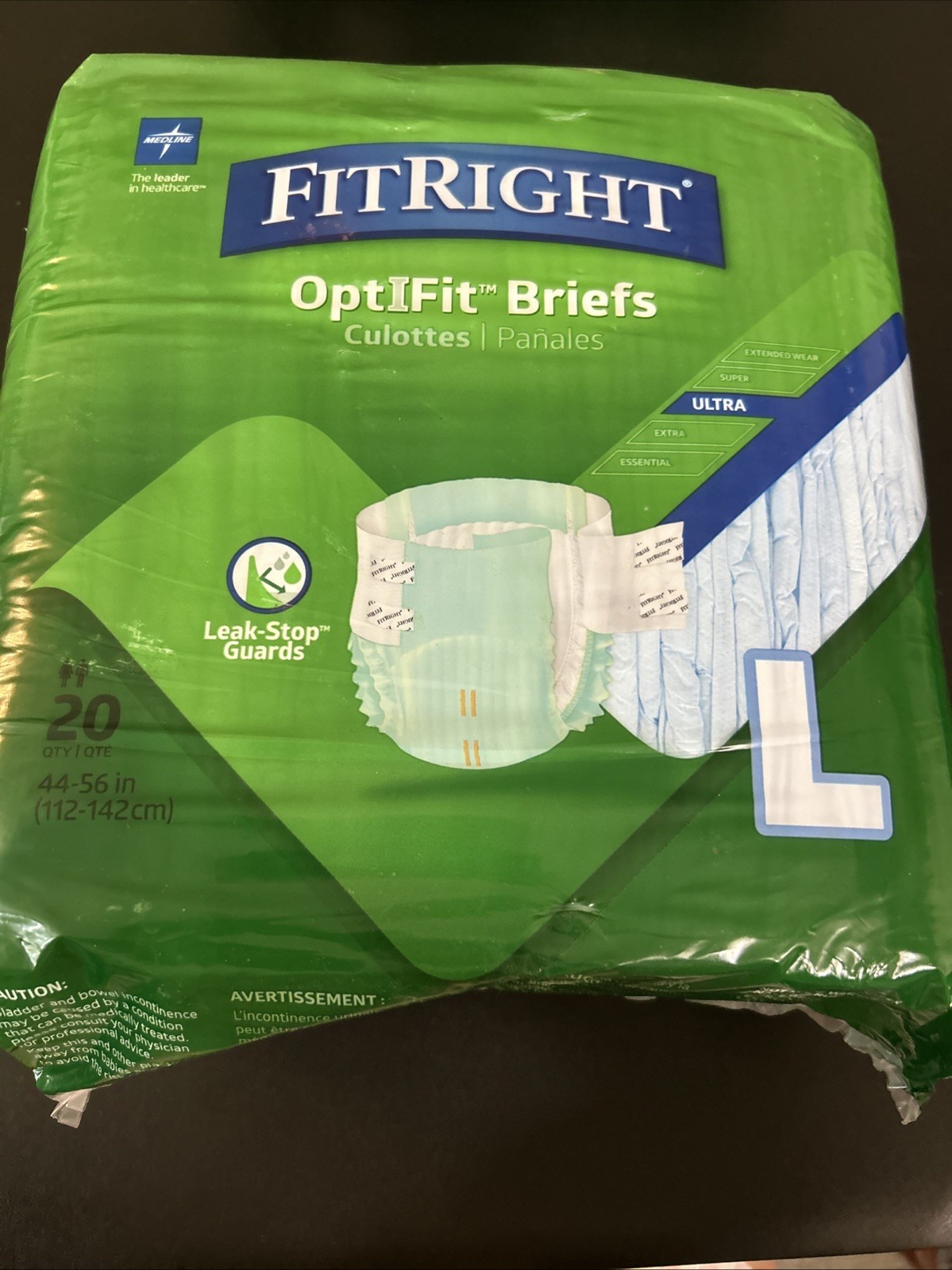Fitright Ultra Adult OptIFit Briefs 20-Count 44-56″ size Large Medline New