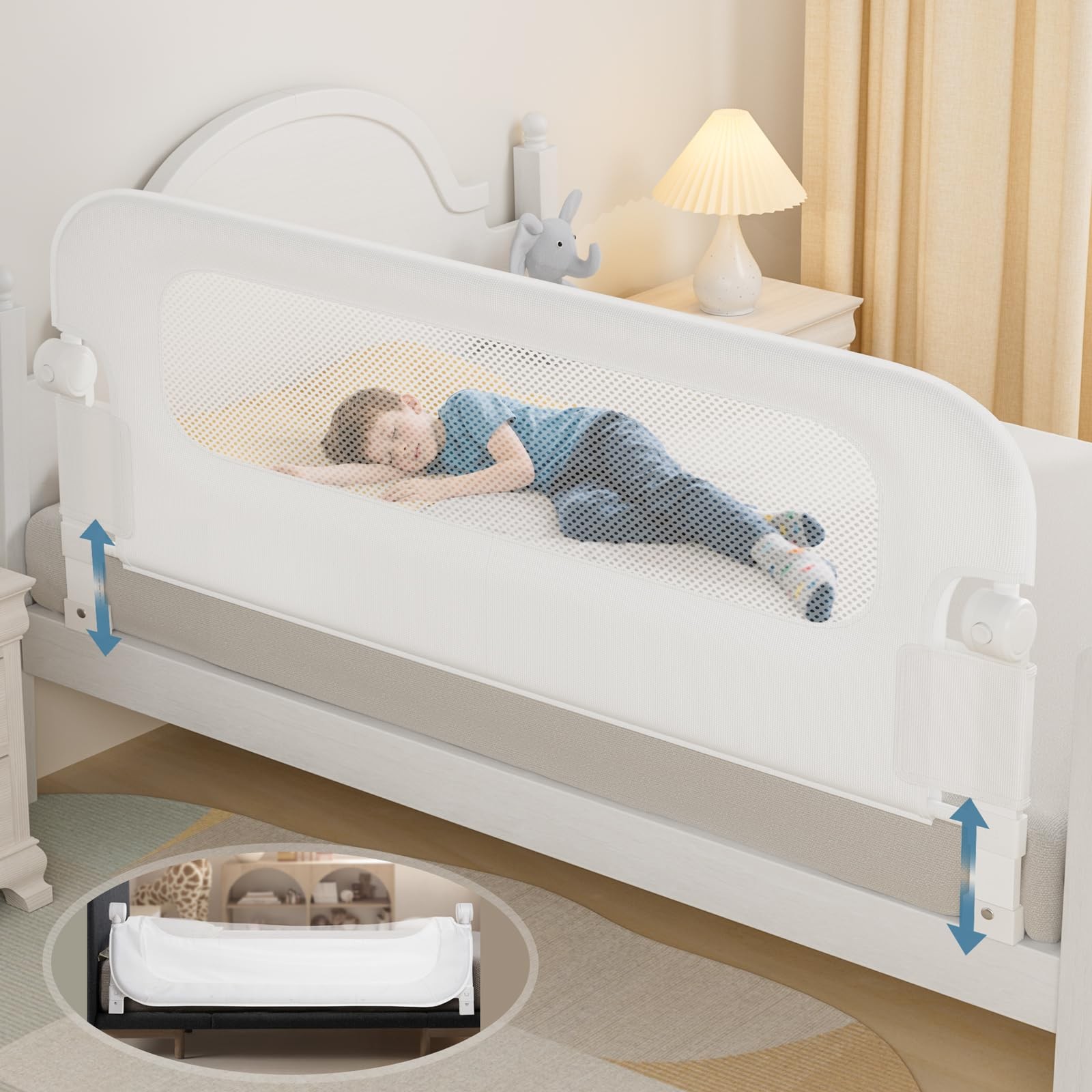 Toddler Bed Rail 70in Swing Down for Twin Full Queen