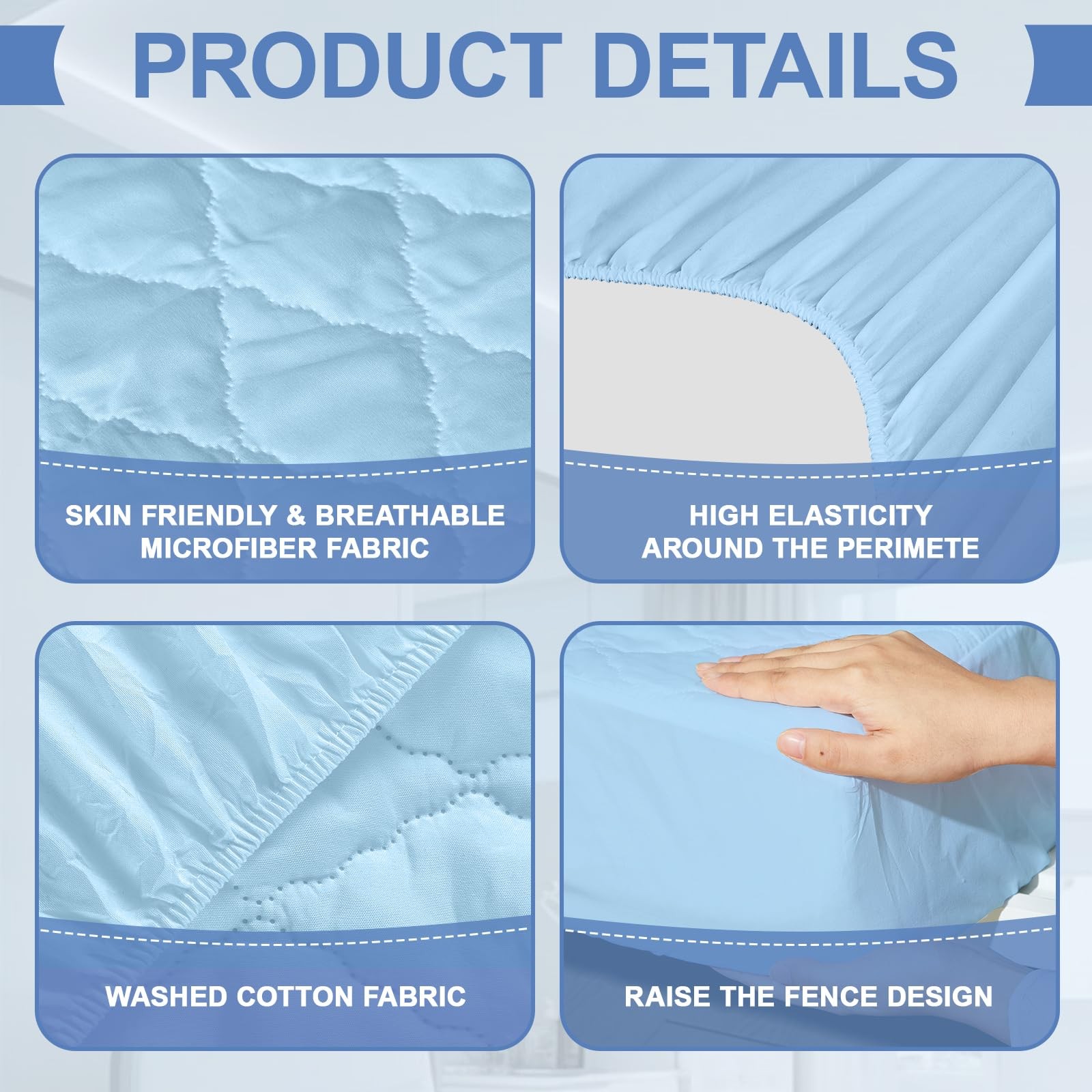 3 Piece Hospital Bed Sheet Set, Blue Waterproof Bed Sheet Set, Incontinence P…
