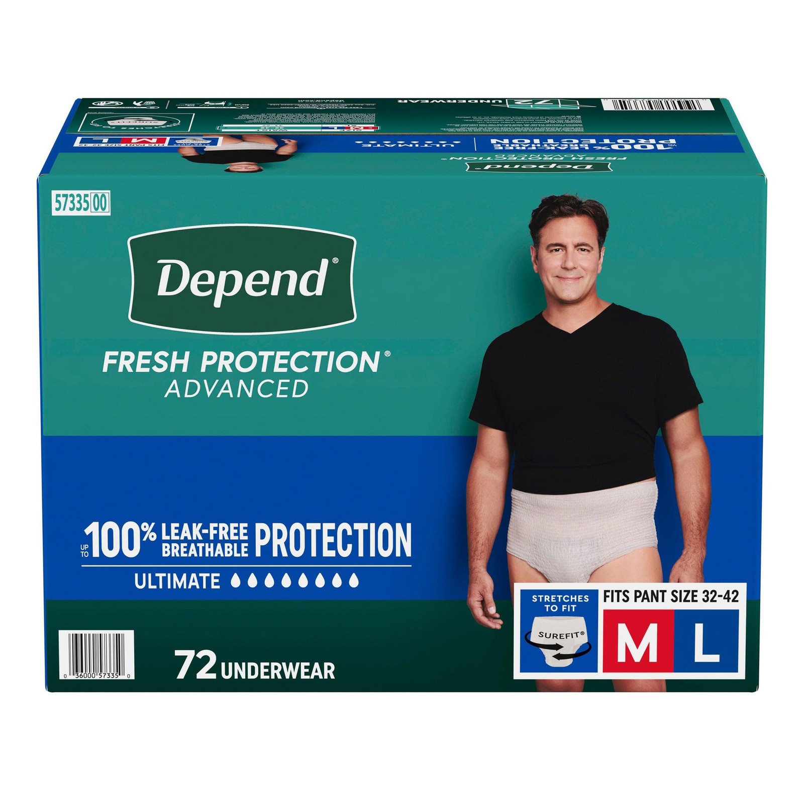 Depend Incontinence Underwear for Men, Medium/Large (32-42″ Waist), 72-count