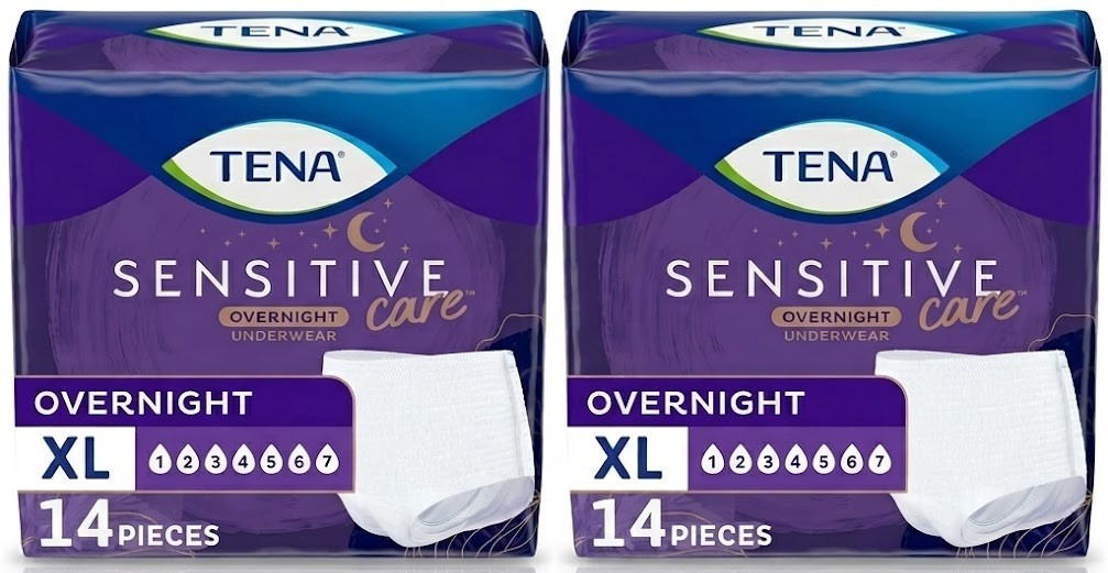TENA Sensitive Care Overnight Underwear XL Extra Large 14 ct (2 pack)