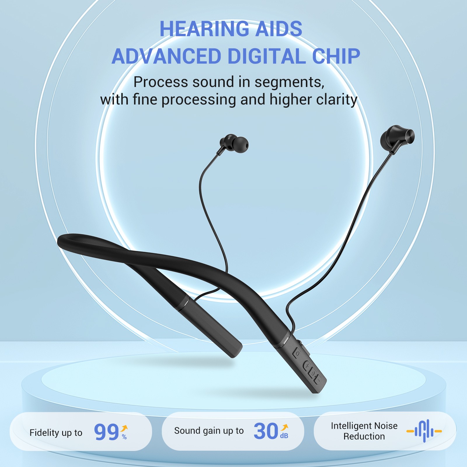 OTC Neckband Hearing Aids for Seniors Severe Noise Reduction & Tinnitus Mask