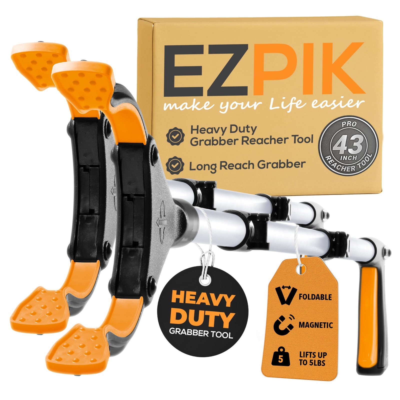 EZPIK Pro 43″ Foldable Grabber Reacher Tool for (Pack of 2), Silver