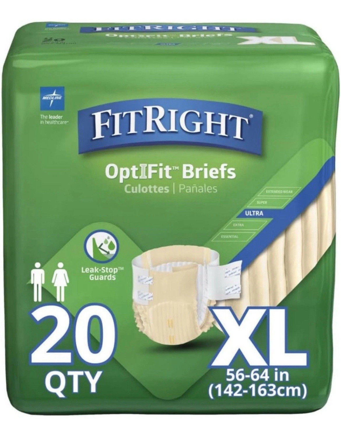 Medline FitRight Ultra Adult Diapers – 20 Count XL 56-64” Waist