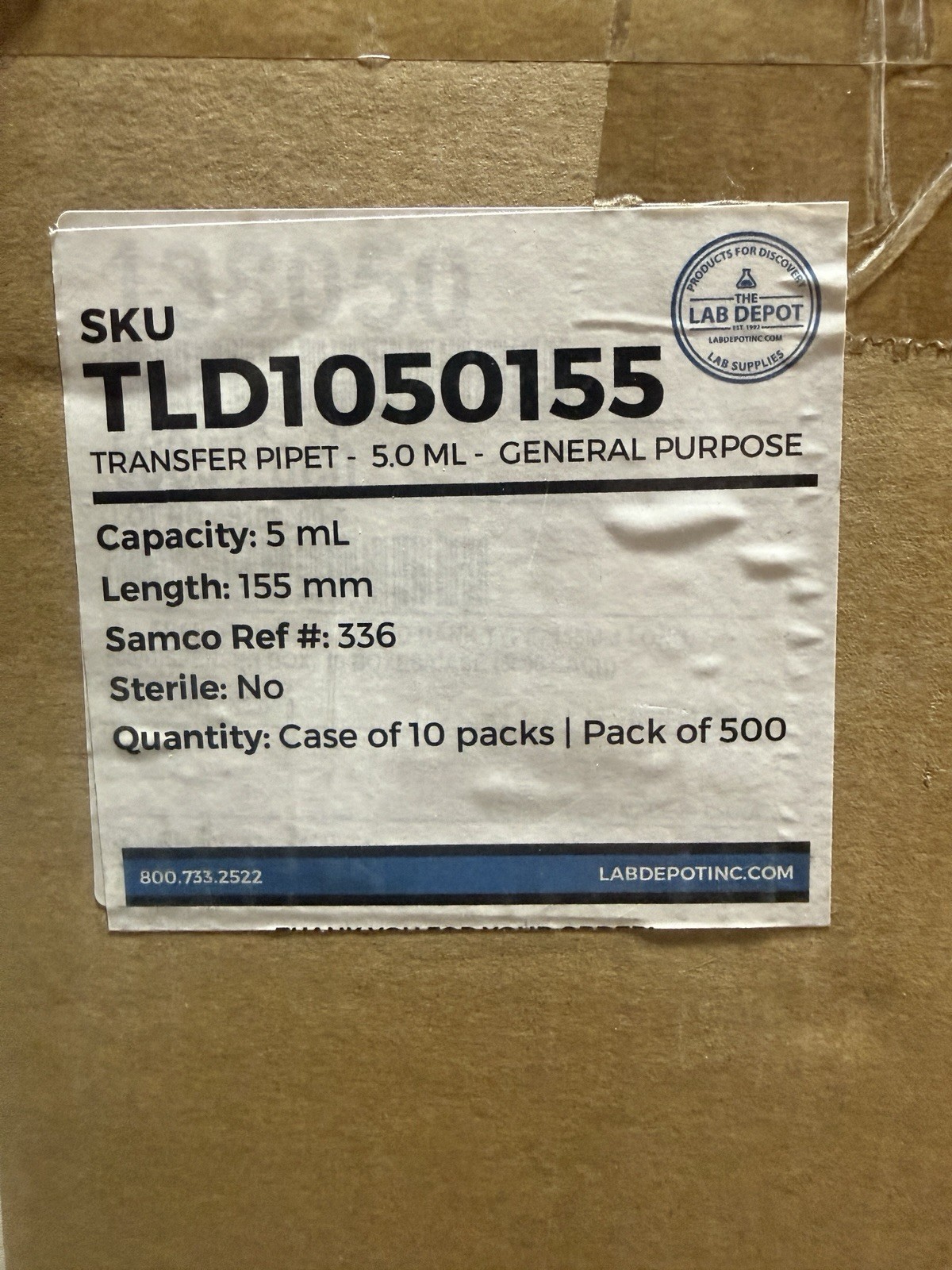 The Lab Depot – TLD1050155-CS – 5 mL General Blood Bank Transfer Pipets (5,000x)