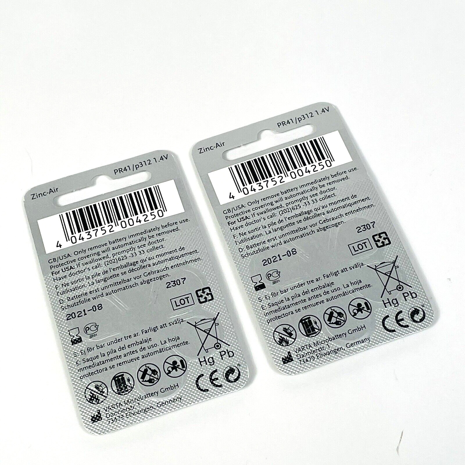 Power One Hearing Aid Batteries PR41/P312 1.4v Exp 8/2021 Sealed 2 Packs