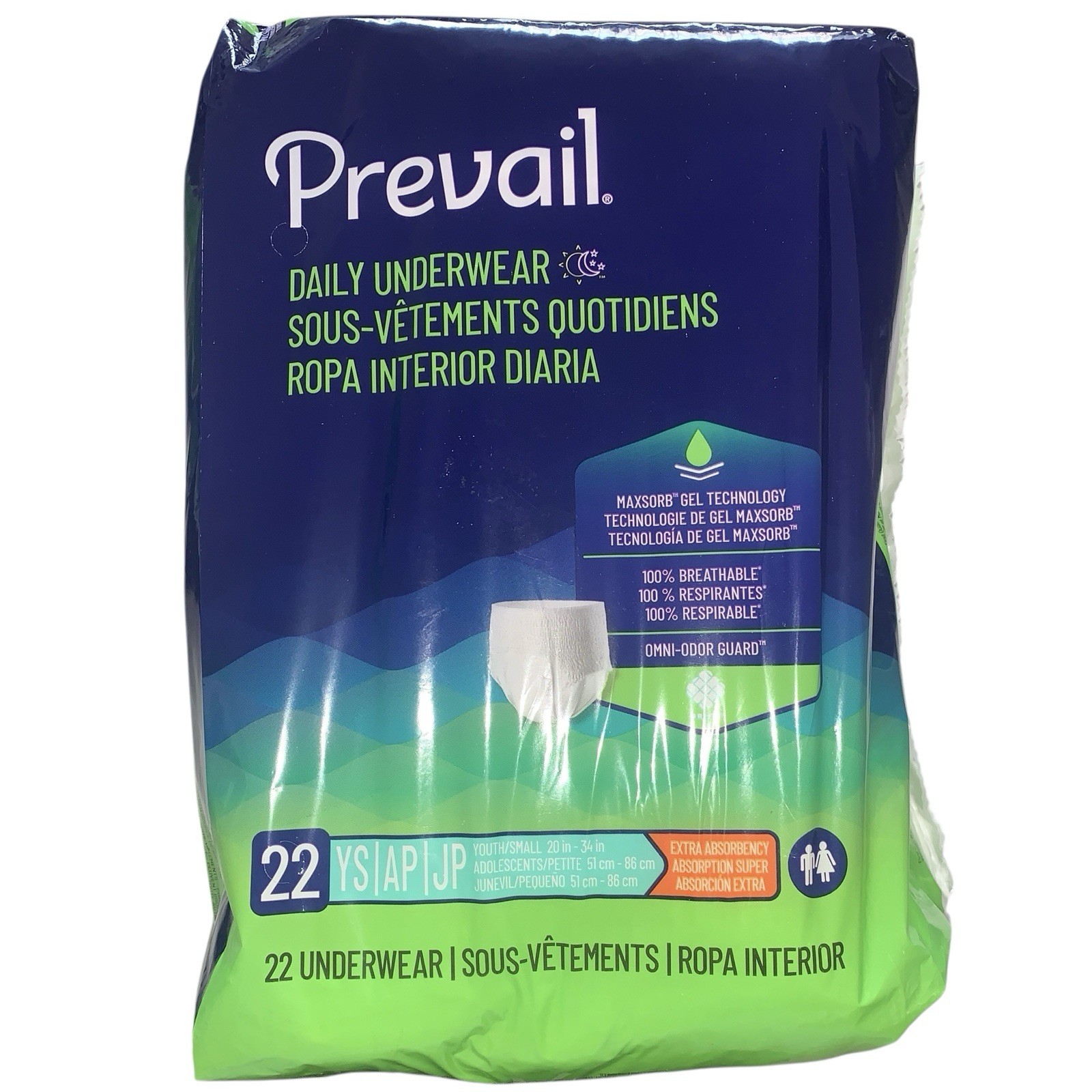 4 Packages Prevail PV511 Incontinence Pants 22 Count Each 88 Total Youth Small