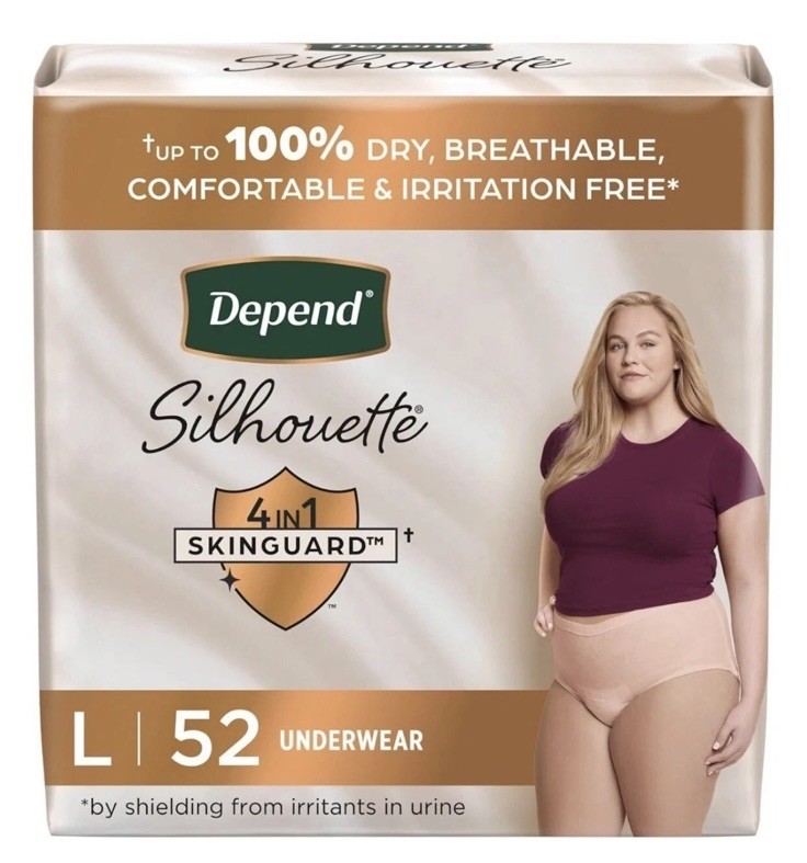 Depend Silhouette Women’s Incontinence & Postpartum Underwear, Large 52Ct, Pink