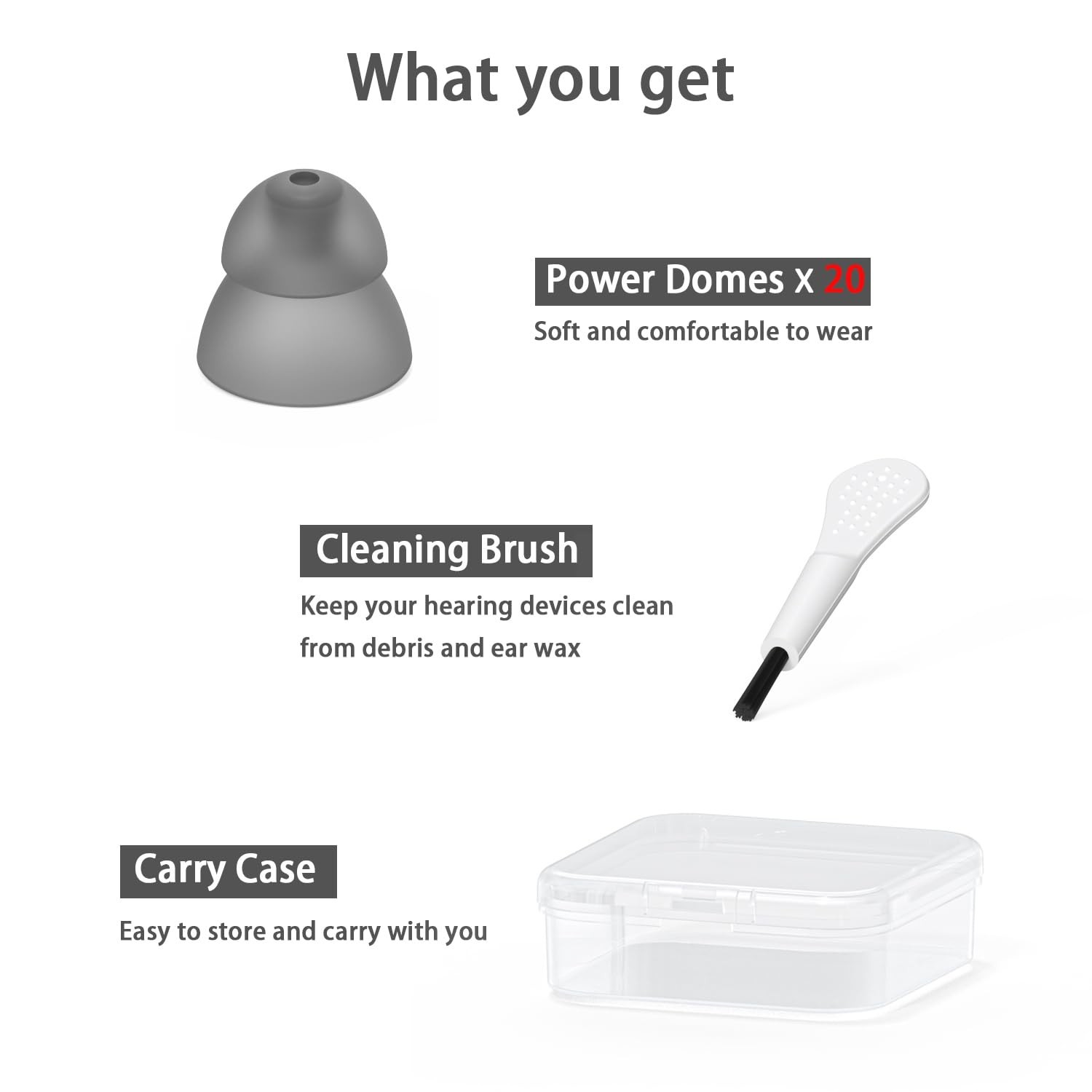 Resound Compatible Hearing Aid Domes Smoky Power Medium 20pcs Pack, Smokey