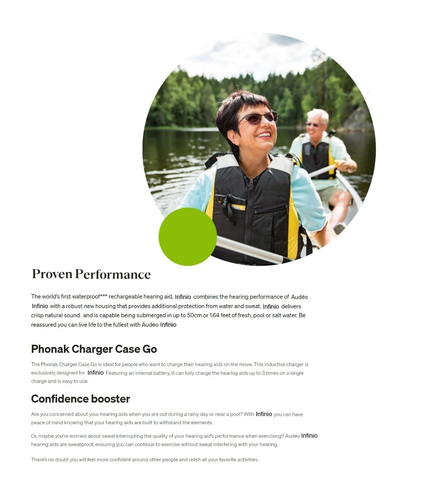 Infinio i30 Waterproof Hearing Aids + Phonak dryer + 2 chargers + Pocket Remote
