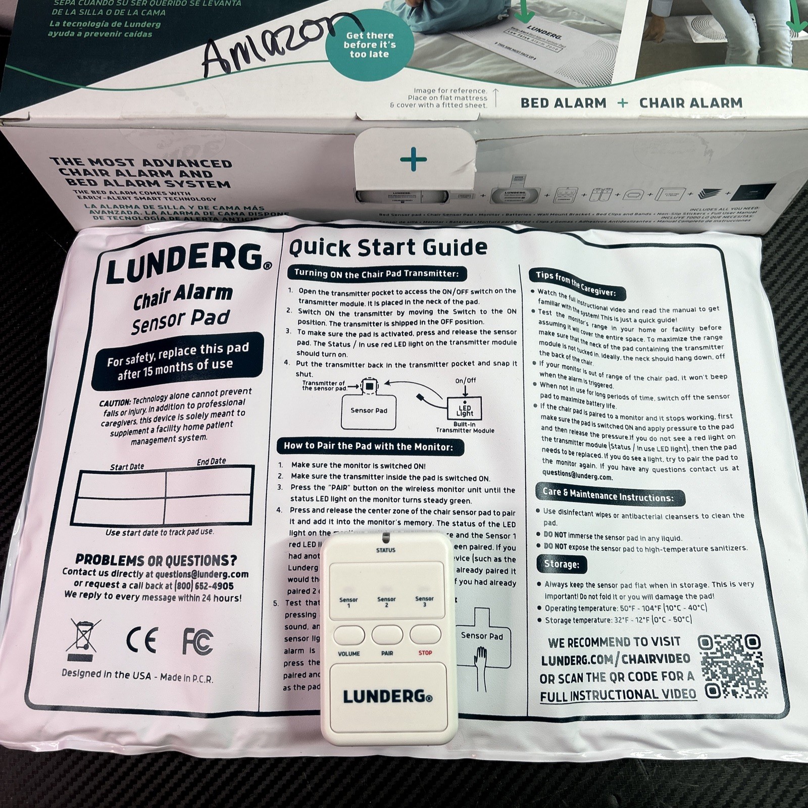 Lunderg Chair Alarm System With Wireless Sensor Pad & Monitor Tested