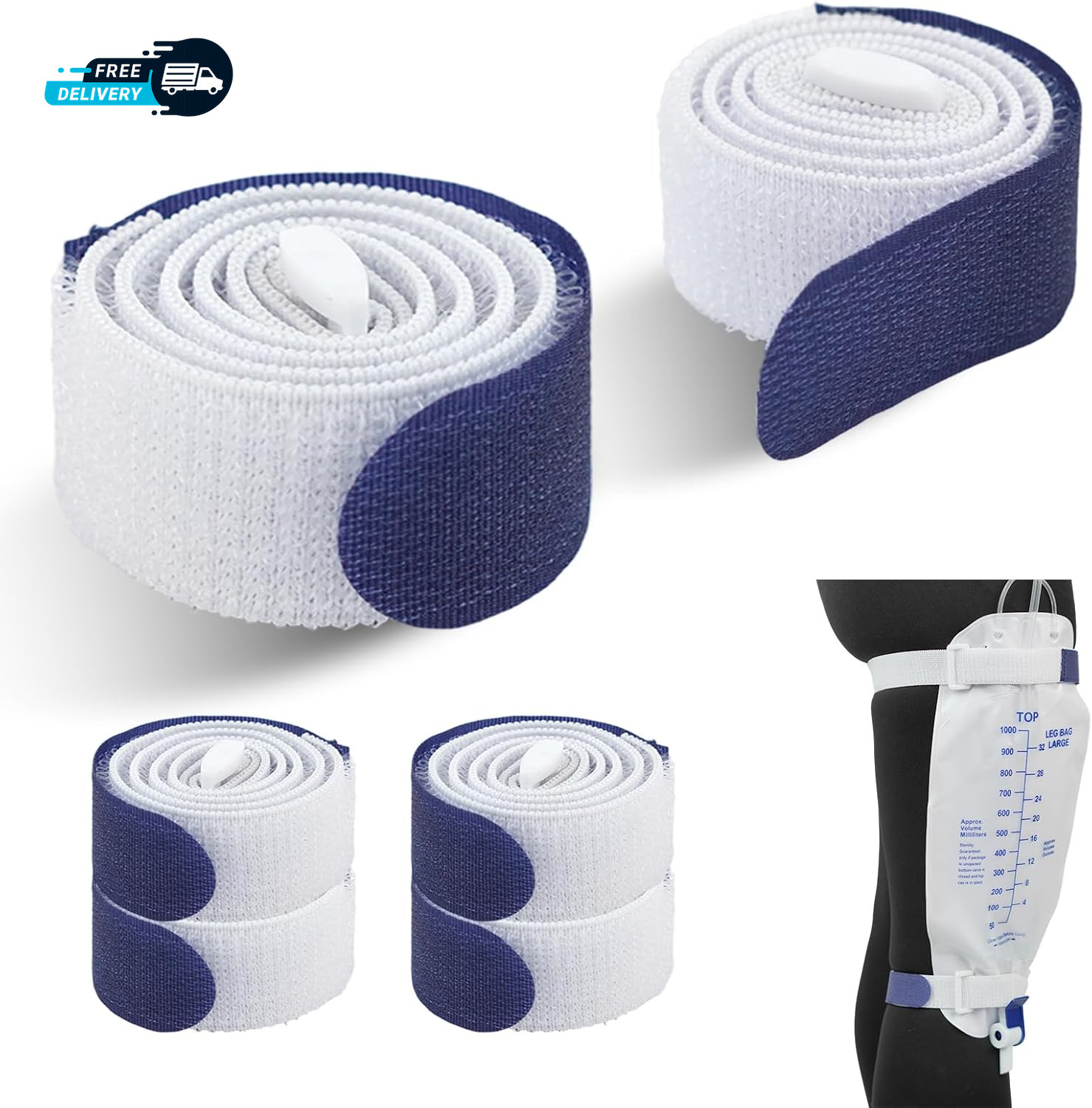 4 Packs Leg Bag Straps(Blue) Urine Drainage Bag Strap Catheter Leg Bag Straps