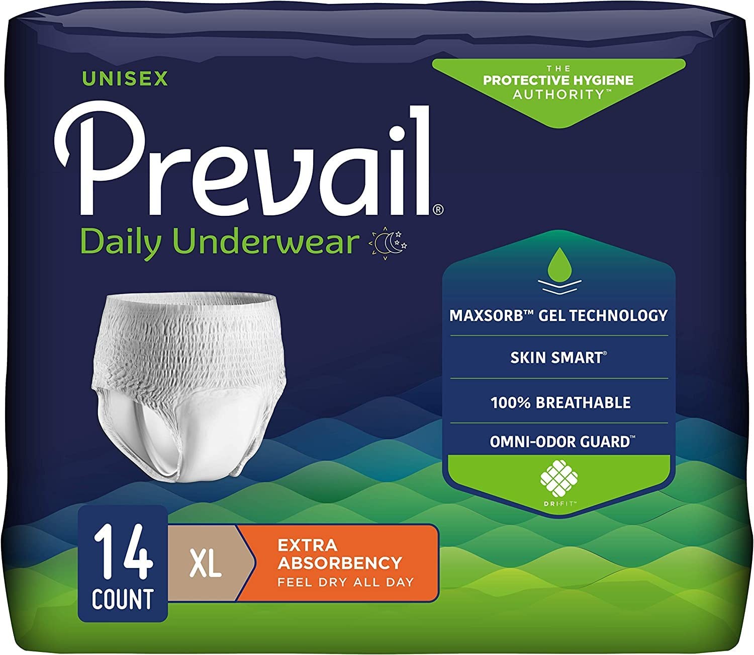 Prevail Extra Absorbency Incontinence X-Large (14 Count), Green Package