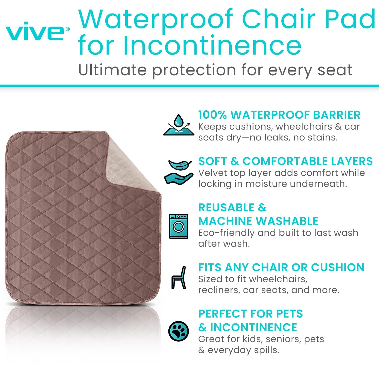 Sures Waterproof Chair Pads for Incontinence (22″ x 21″) – Washable, Waterpro…