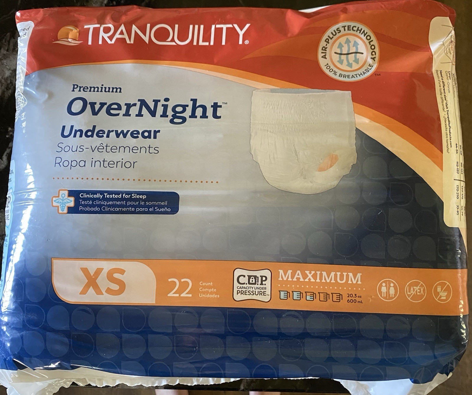 Tranquility Premium Overnight Incontinence Underwear Size XS – Unopened Pkg