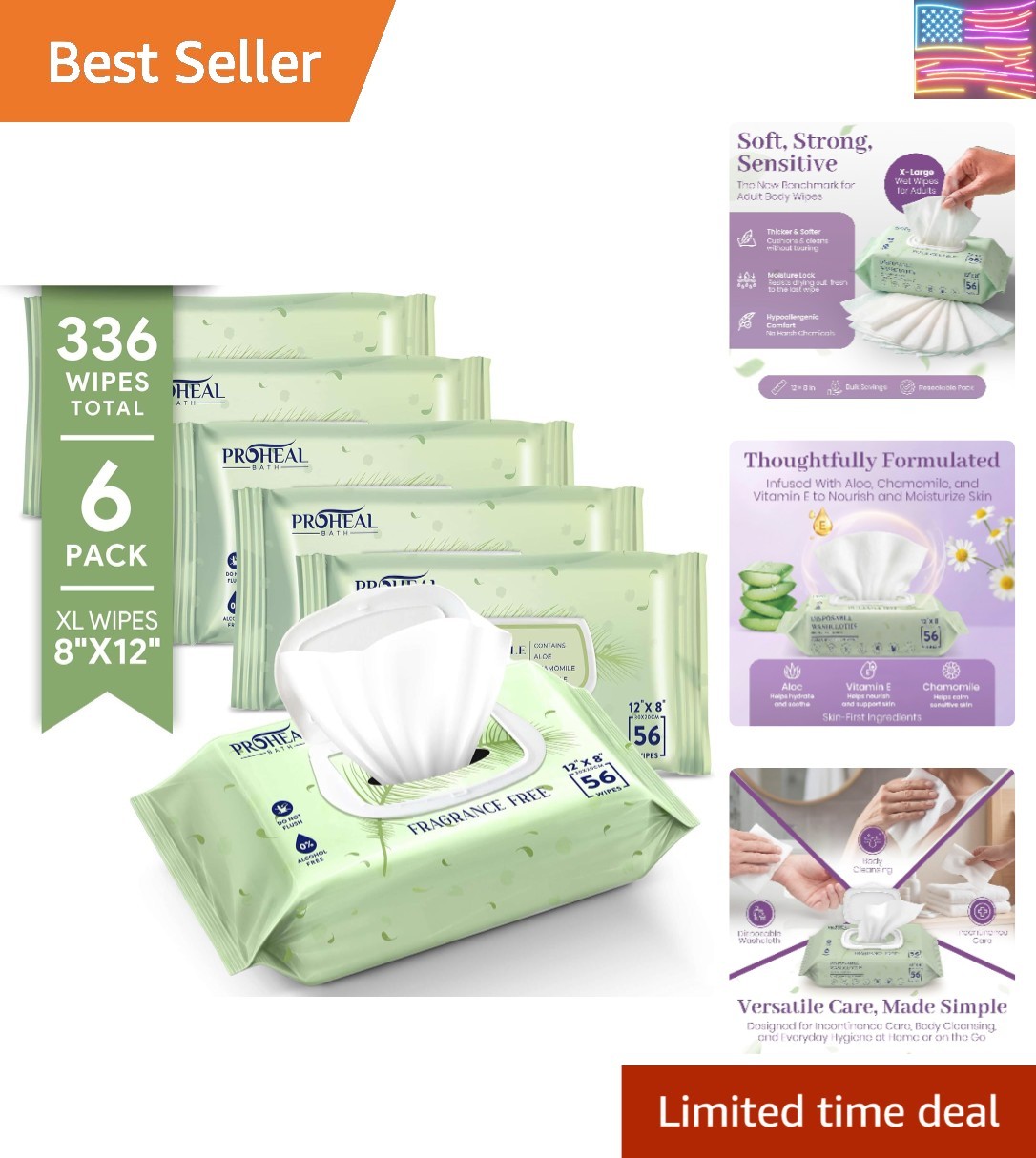 X Large Wet Wipes for Adults – 6 Packs 56 Count [336 Total]