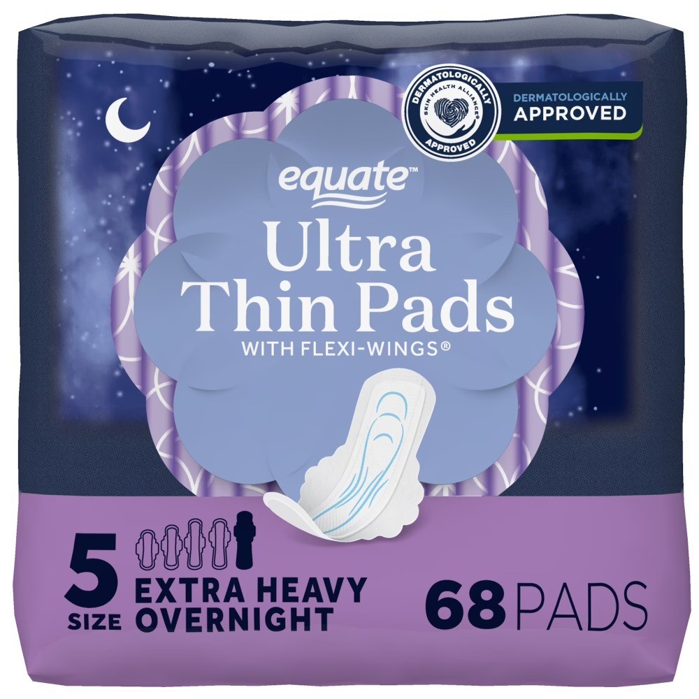 Ultra Thin Overnight Absorbency Pads with Wings Size 5 Extra Heavy 68 Count
