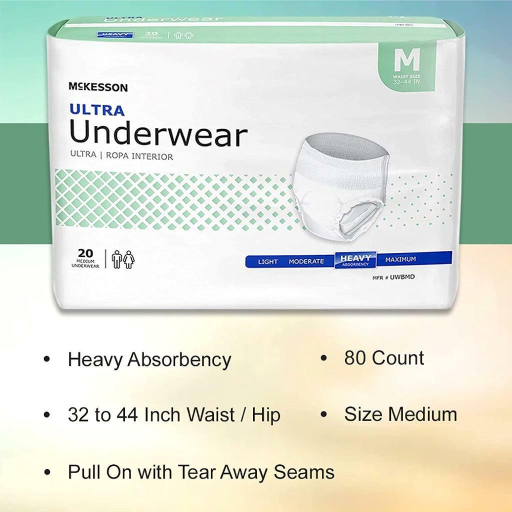 McKesson Ultra Disposable Underwear Pull On W/ Tear Away Seams Medium, 20 Count