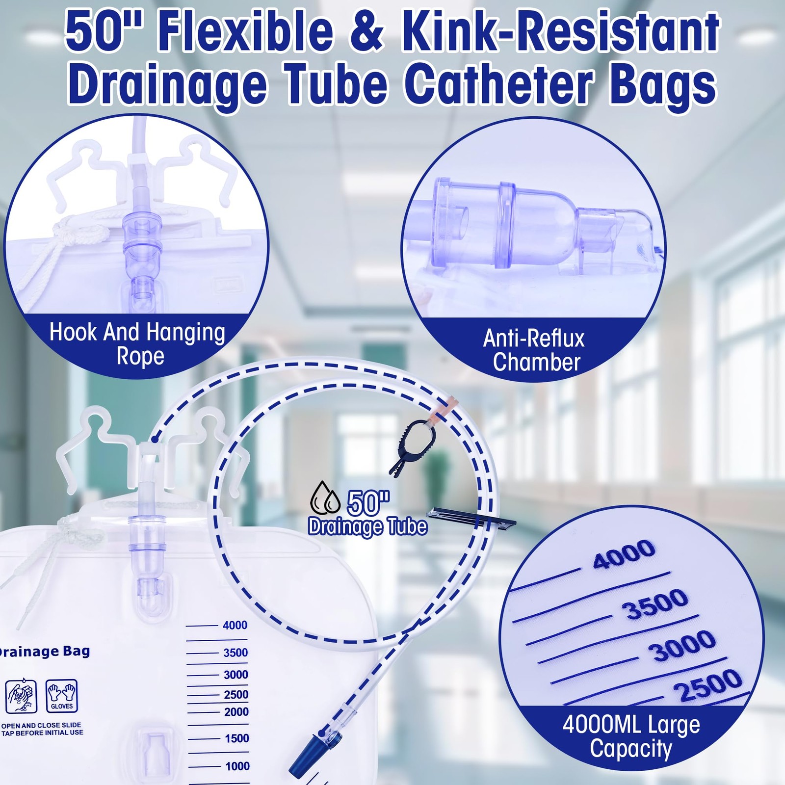 4000ml Urinary Drainage Bag, 10 Pack Catheter Bags for Women and Men, Profess…