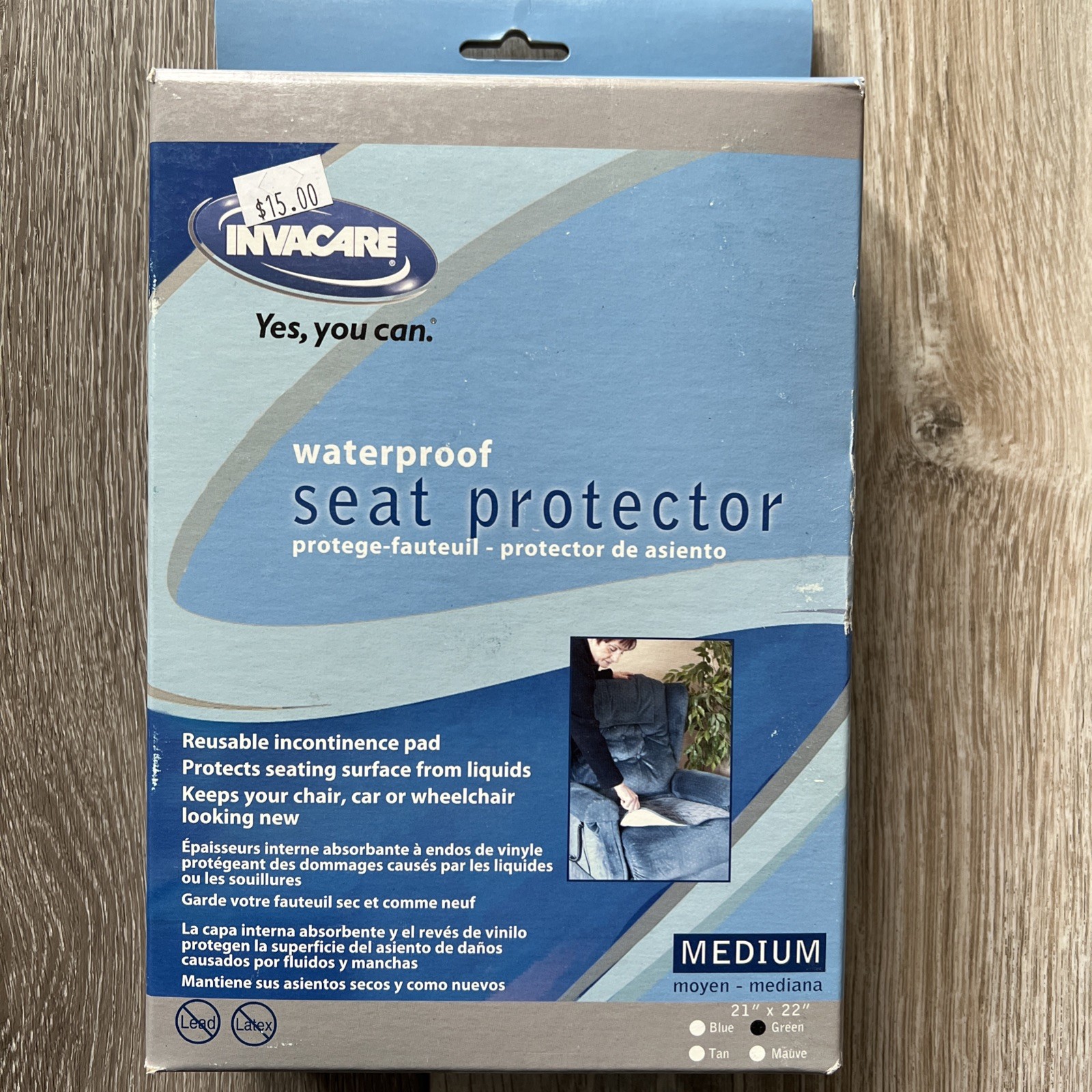 Invacare Waterproof Seat Protector Reusable Machine Wash & Dry Green, 21”x22” M