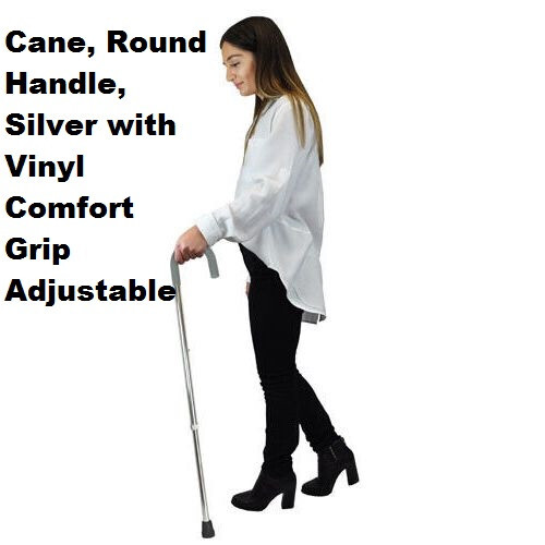 Cane, Round Handle Silver with Vinyl Comfort Grip Adjustable