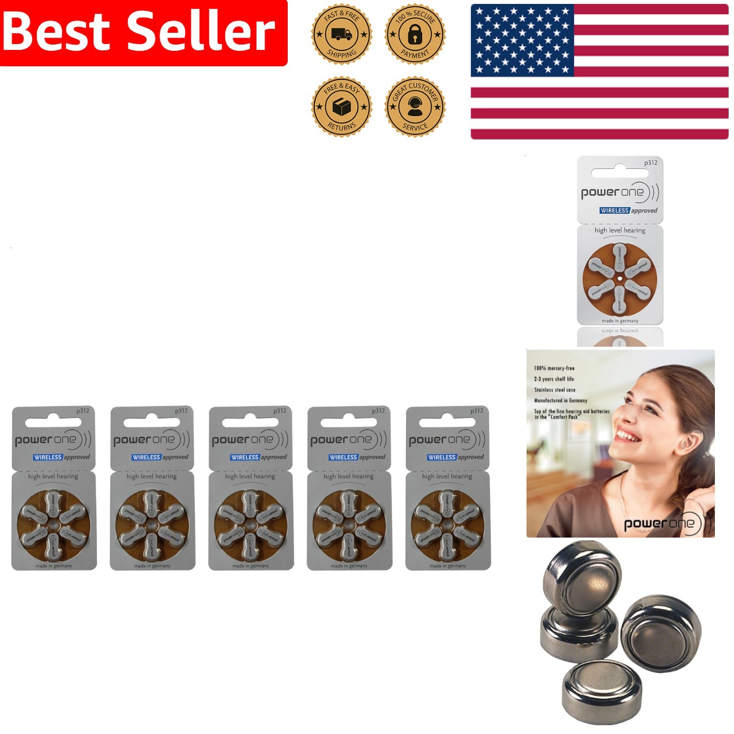 PowerOne 312 Hearing Aid Batteries 30 Pack – Guaranteed Fresh Extra Voltage