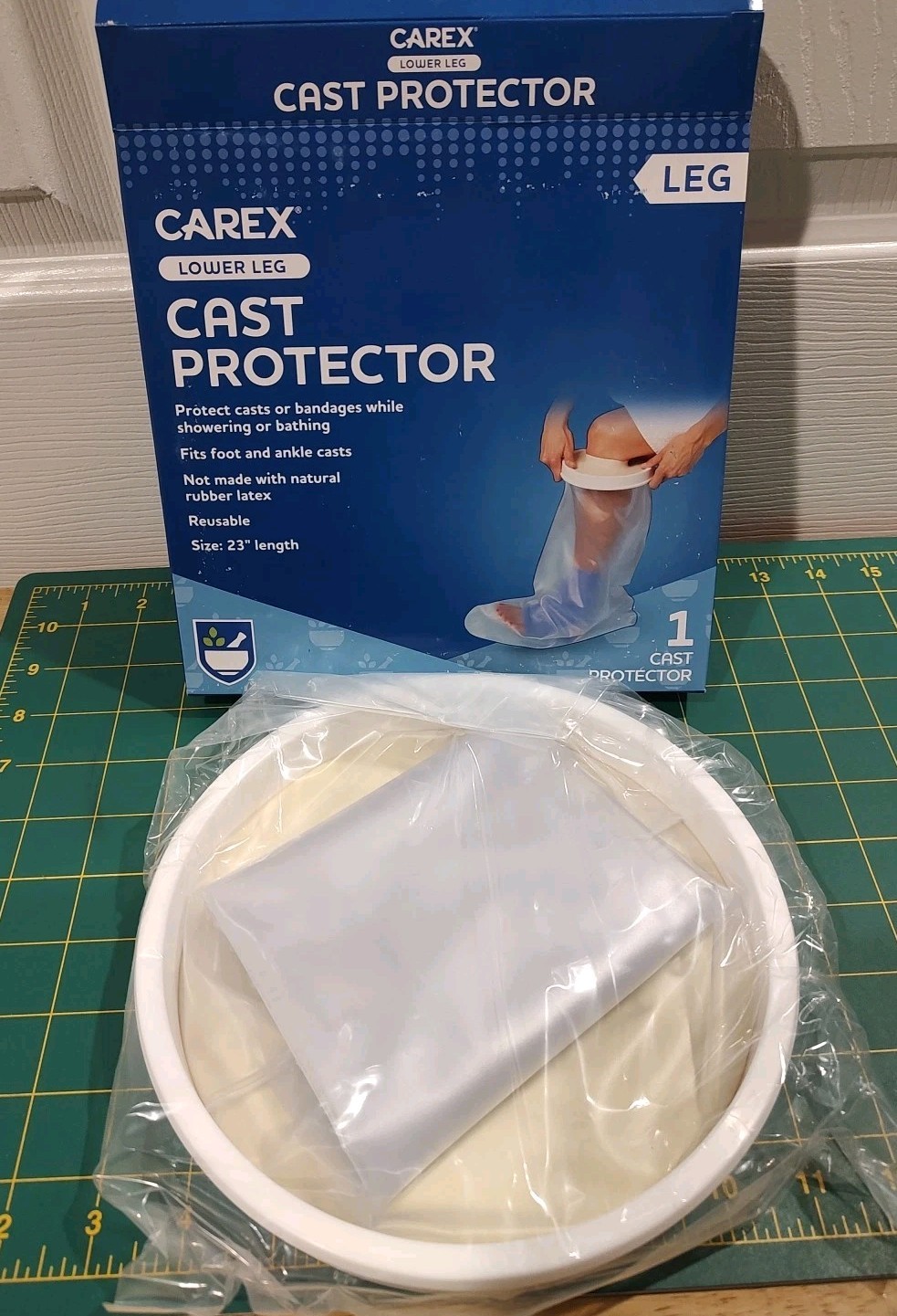 Carex Cast Protector Lower Leg & Foot Reusable Tight Seal Ring Latex Free 23″ L