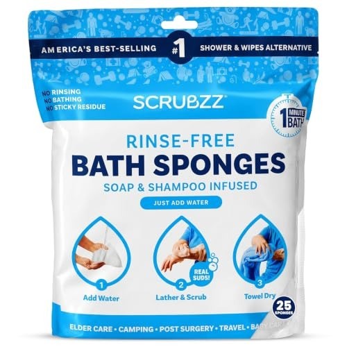 Disposable Rinse Free Bath Wipes 25 Pack All-in-1 Shower Wipes Body Face Hypo…