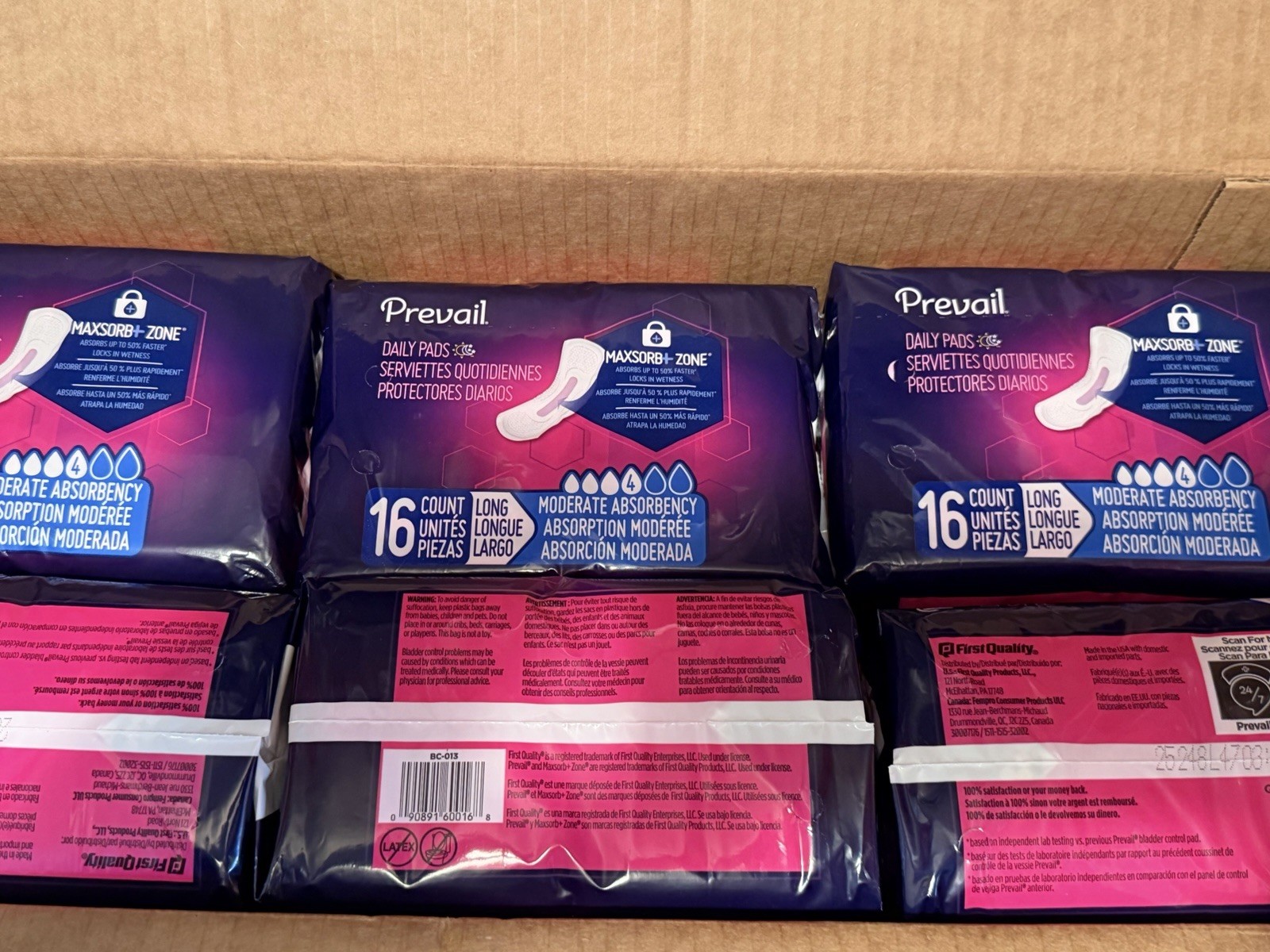 Case of 96 pads Prevail Daily Incontinent Pad Long Moderate Absorb (6Pk Of 16)